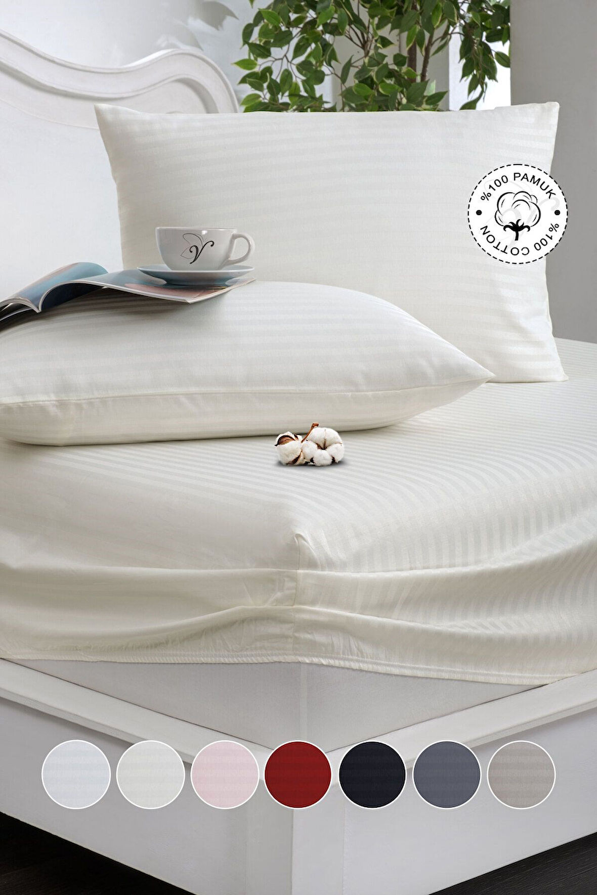 %100 Pamuk Çizgili Saten Tek / Çift Kişilik Lastikli Çarşaf Seti |100x200|160x200|180X200