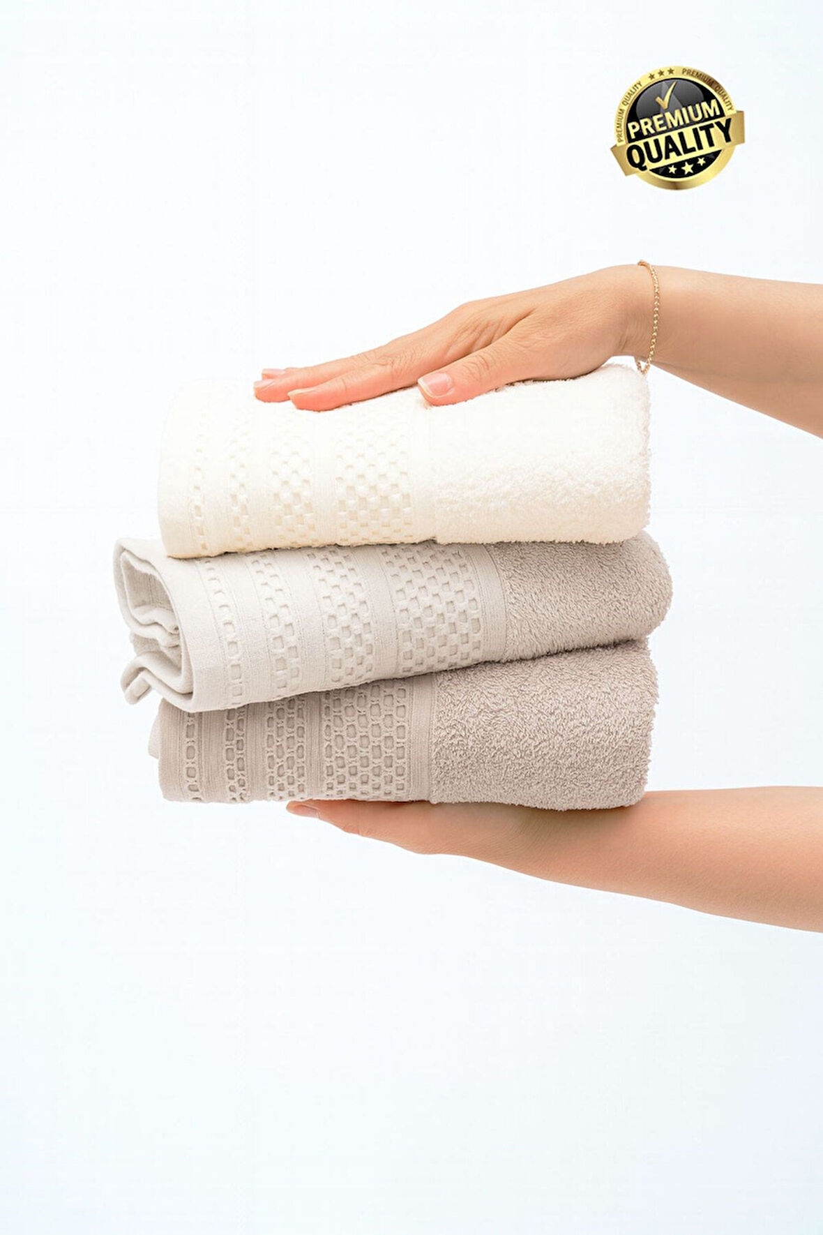 Softure 3’lü El Yüz Havlusu | Günlük Kullanım | 50x90 cm | Yumuşak, Dayanıklı | Bej Tonlar