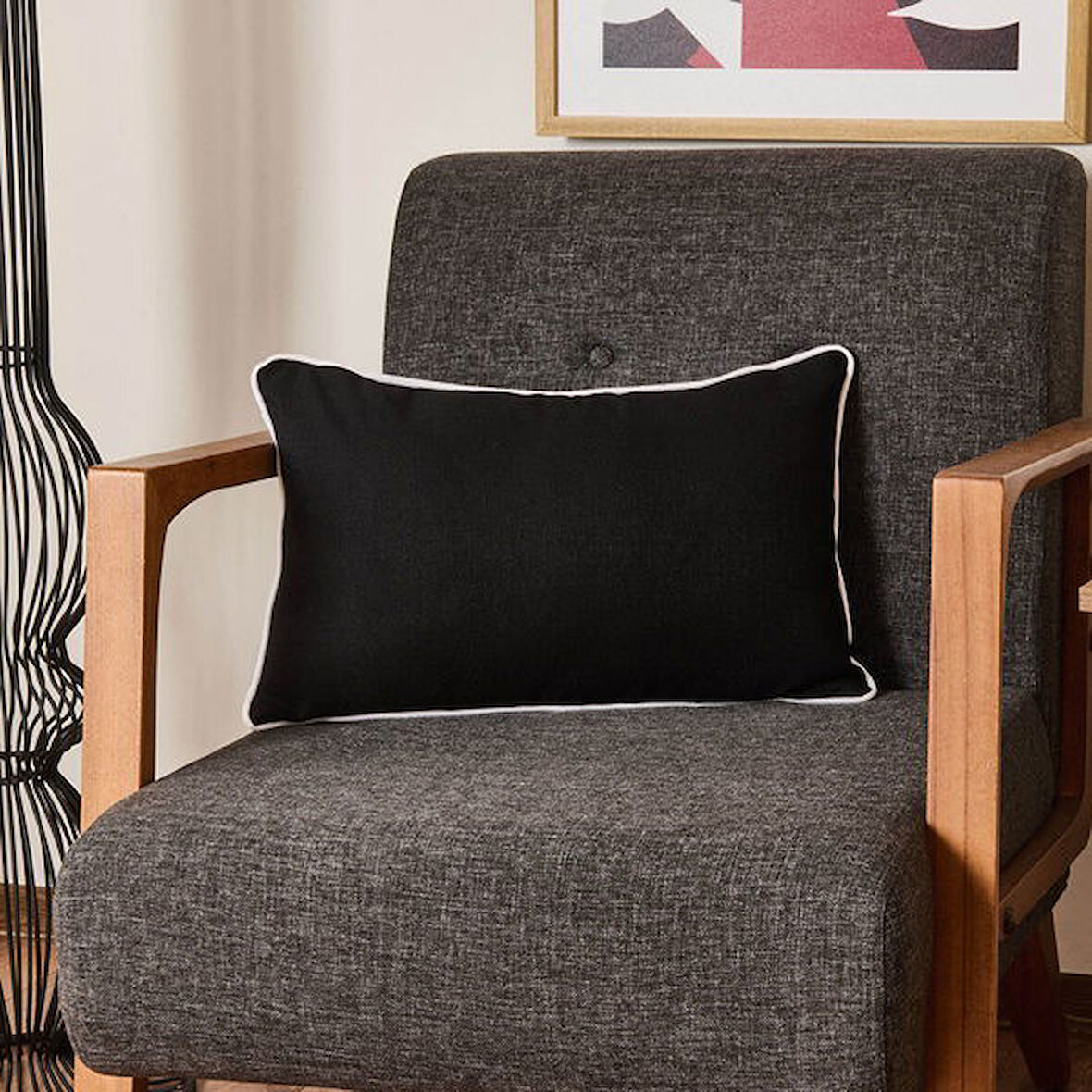 Evidea Soft Ethnic Biyeli Kırlent - Siyah - 30x50 cm