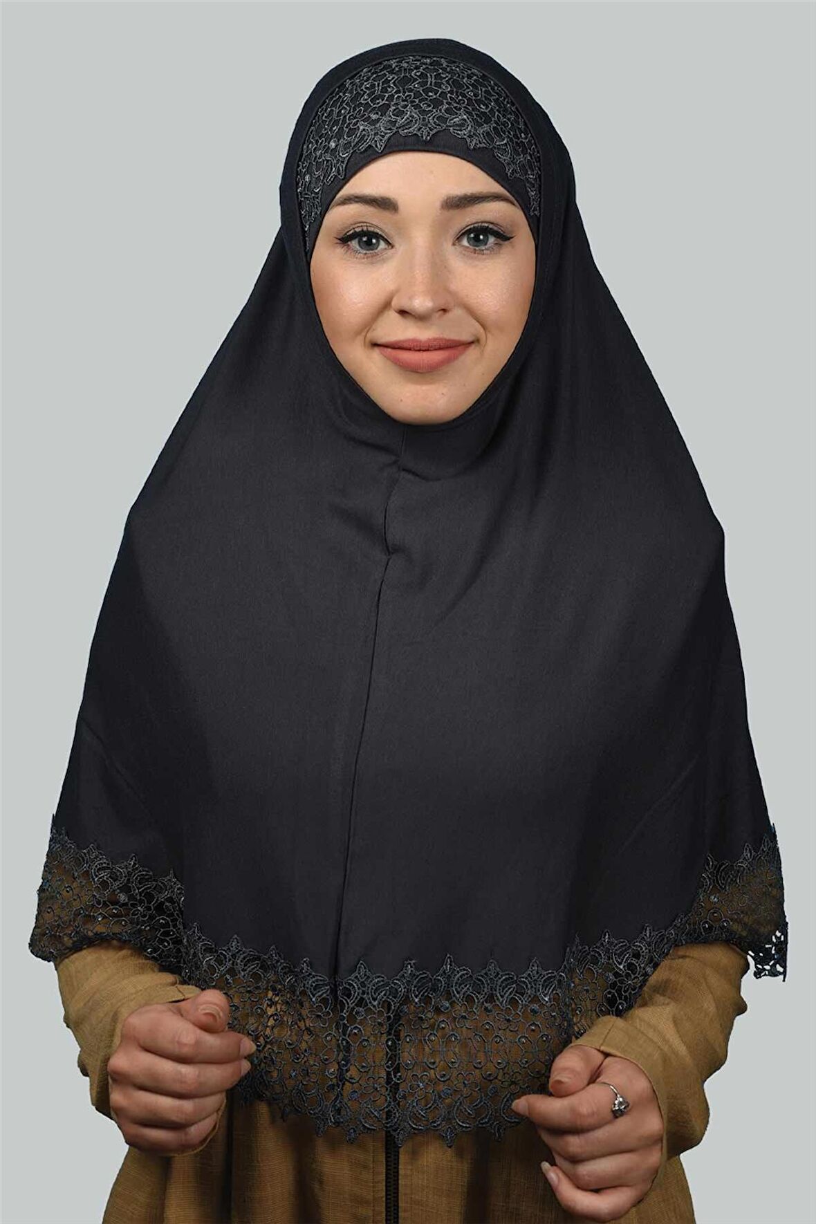İkili Set Dantelli Pratik Eşarp Hazır Hijab ve Tesettür Bonesi XL