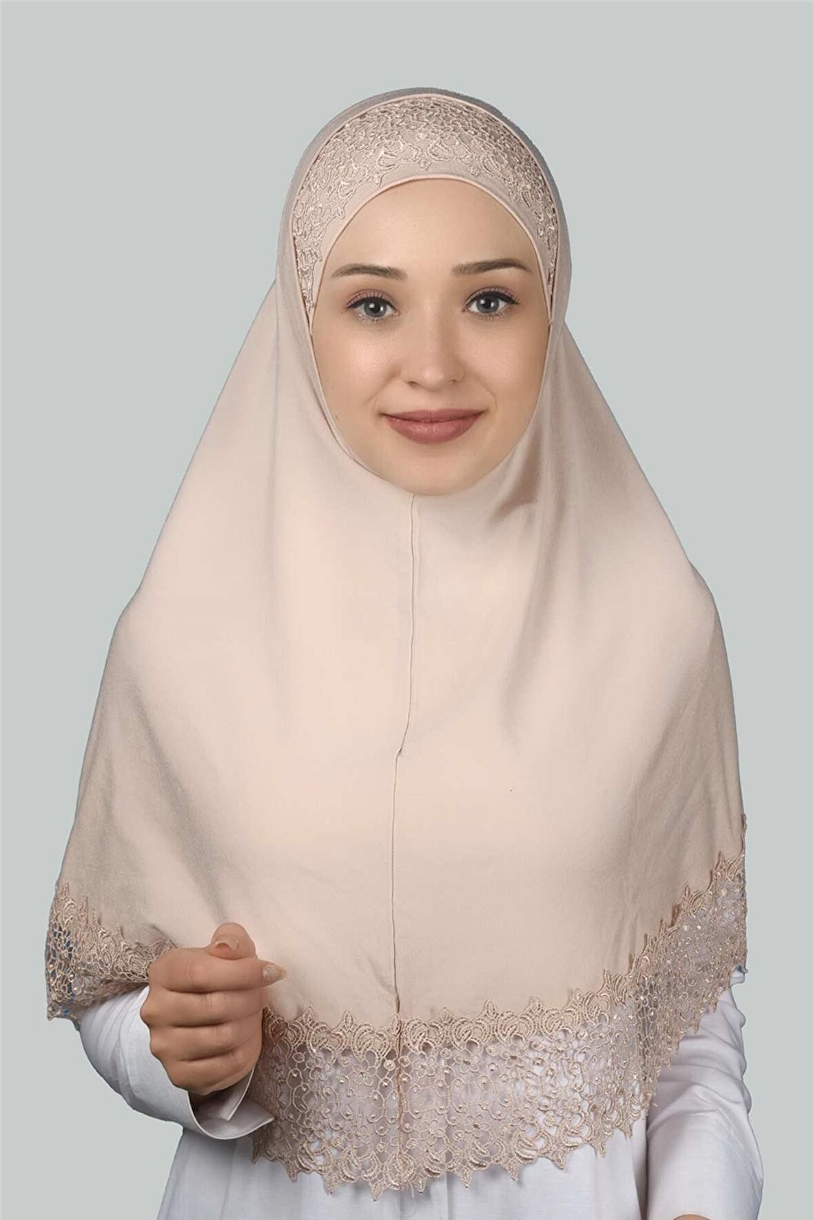 İkili Set Dantelli Pratik Eşarp Hazır Hijab ve Tesettür Bonesi XL