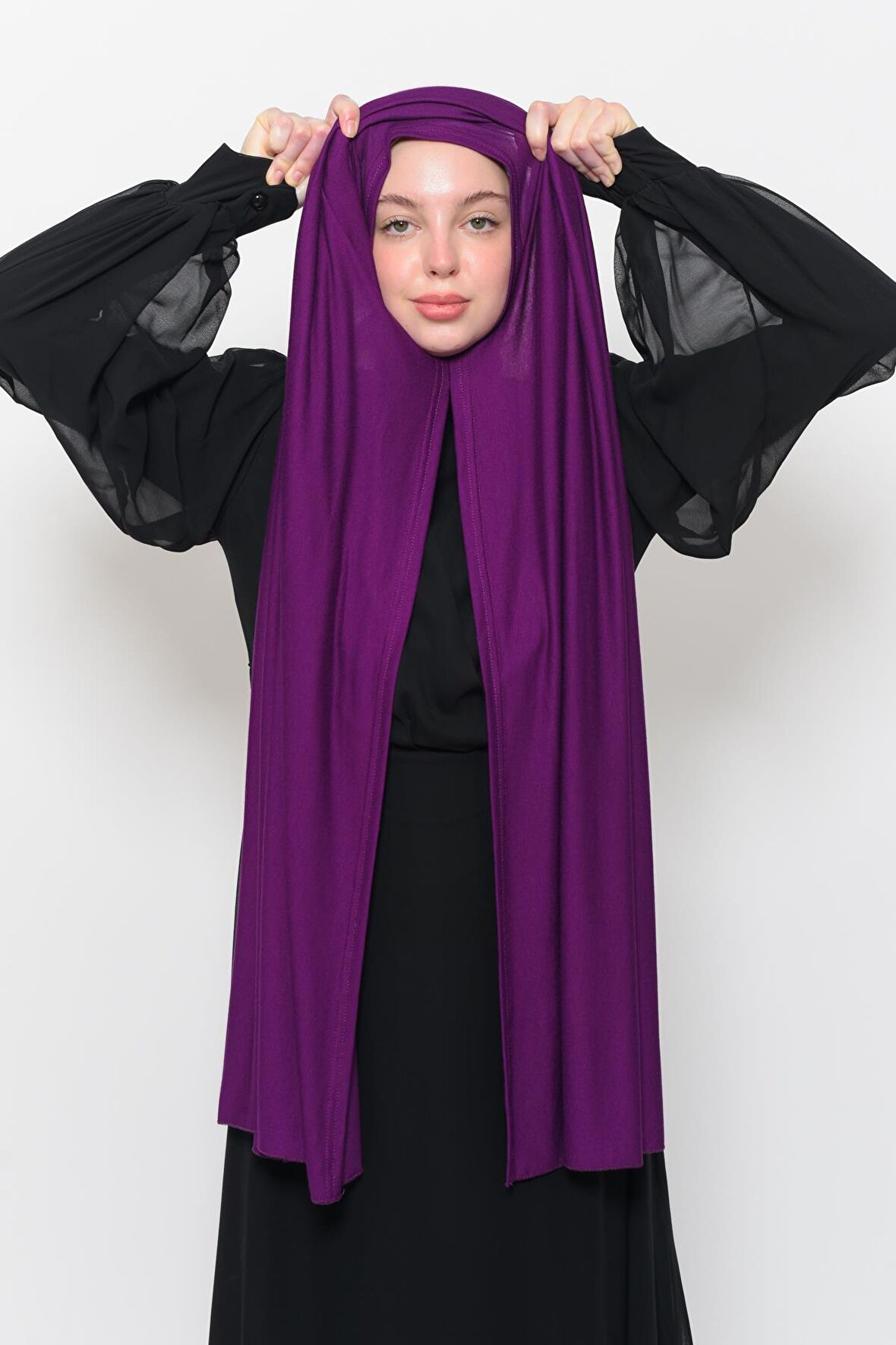 Hazır Pratik Geçmeli Lüks Organik Düz Penye Şal Eşit Hizalı