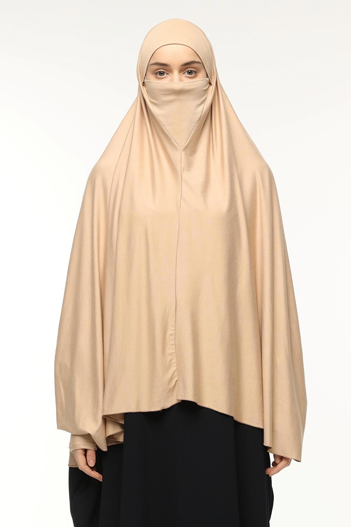 Kollu Sufle Çarşaf Üstü Peçeli Pratik Tesettür Hijab - Nikaplı Namaz Örtüsü