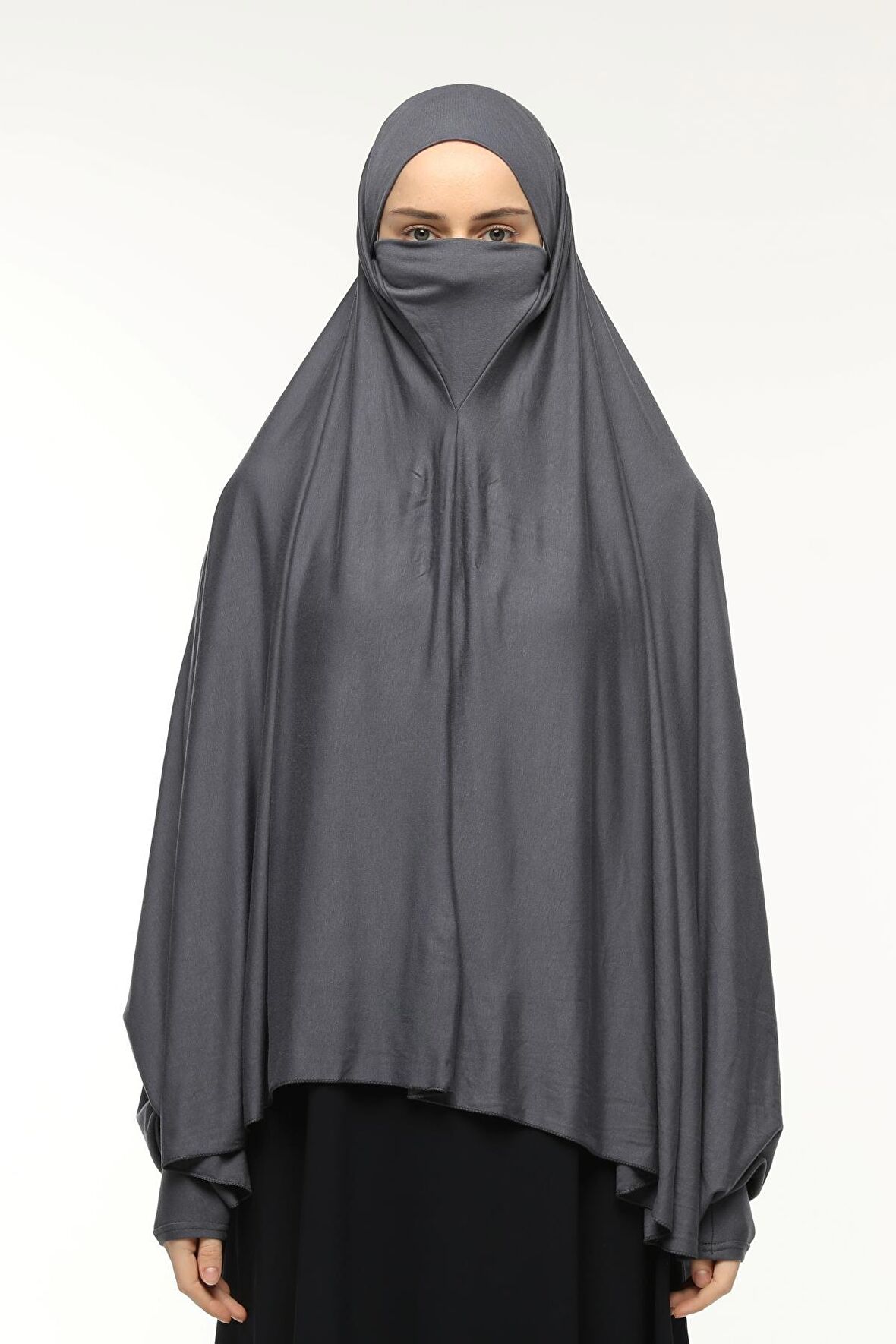 Kollu Sufle Çarşaf Üstü Peçeli Pratik Tesettür Hijab - Nikaplı Namaz Örtüsü