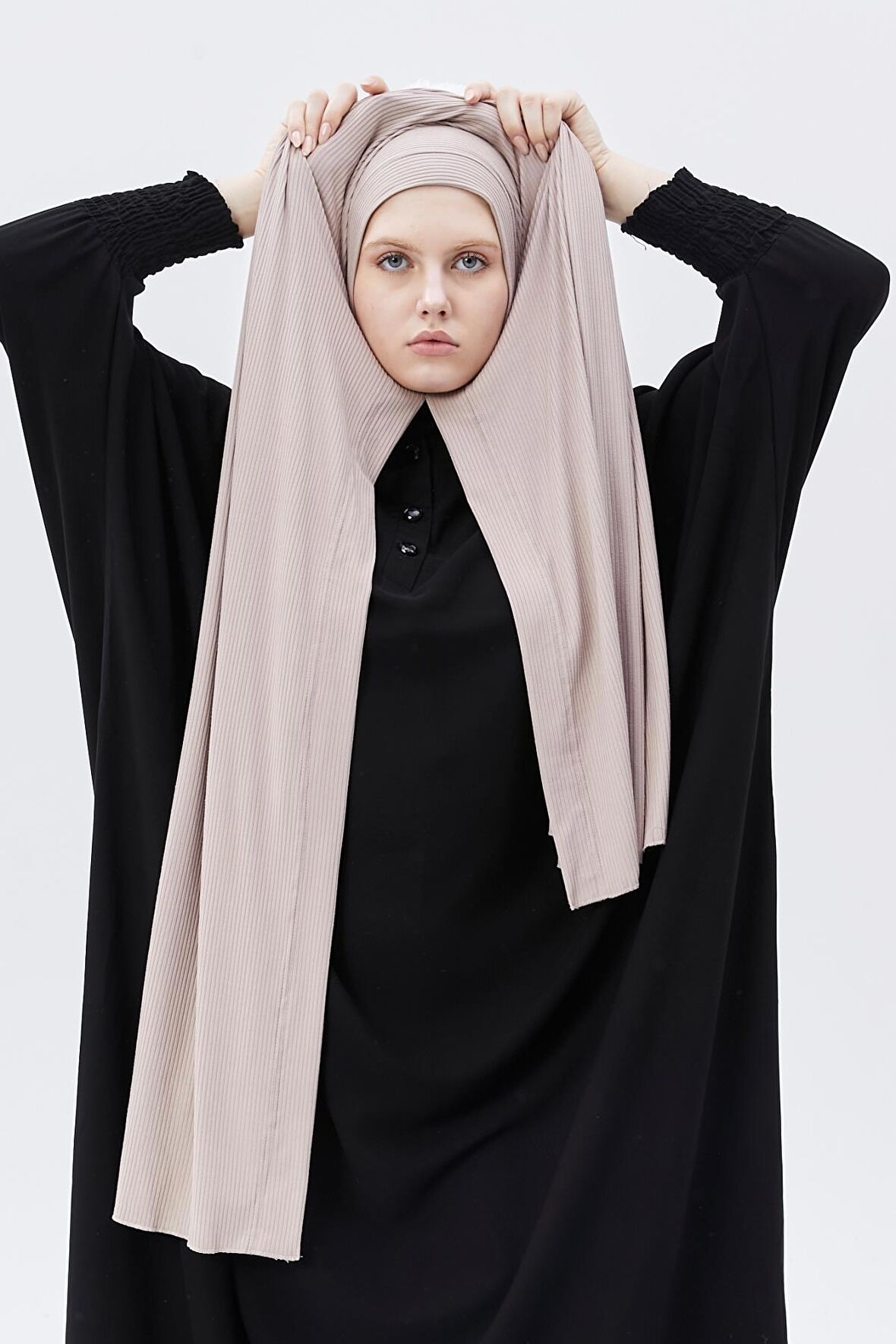 Hazır Pratik Geçmeli Lüks Organik Çizgili Kaşkorse Şal Çapraz Hizalı