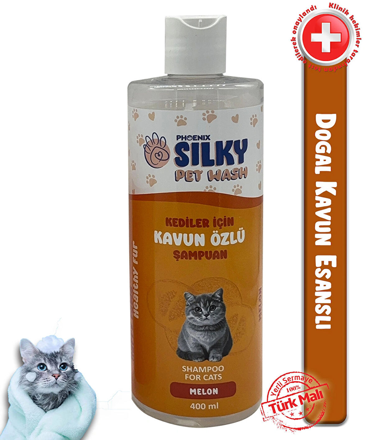 SilkyPetWash - Kedilere özel Doğal Kavun Özlü Şampuan - 400ml