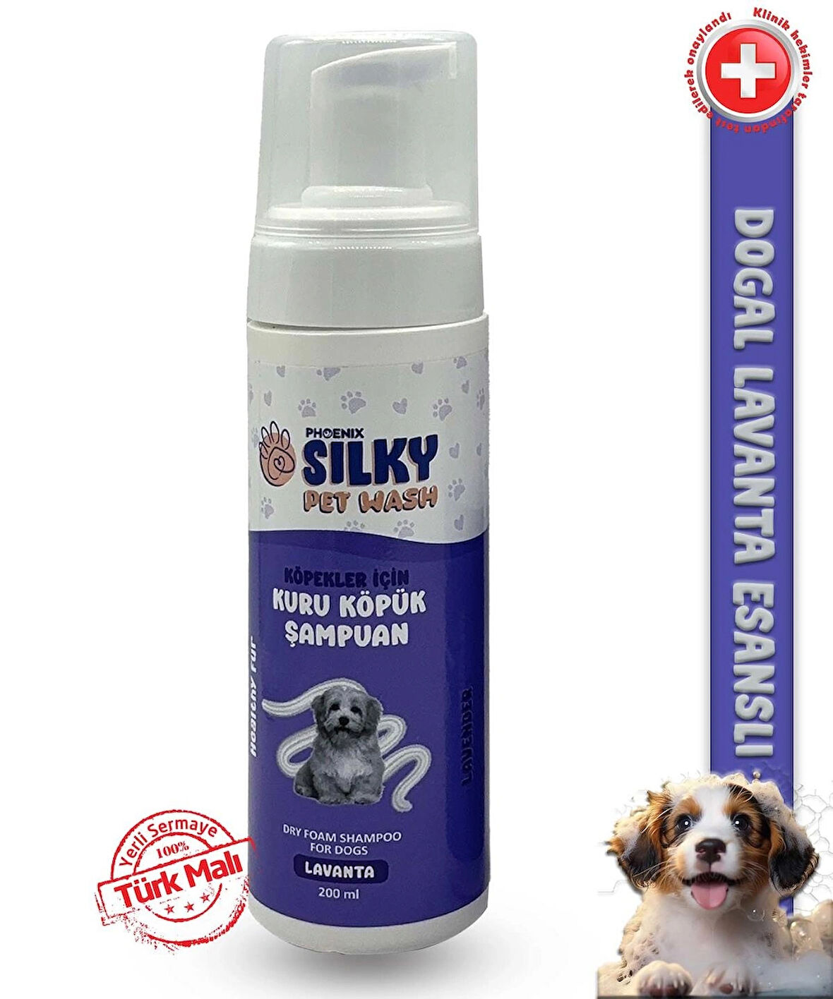 SilkyPetWash - Köpeklere Özel Lavanta Özlü Kuru Köpük Şampuan - 200ml