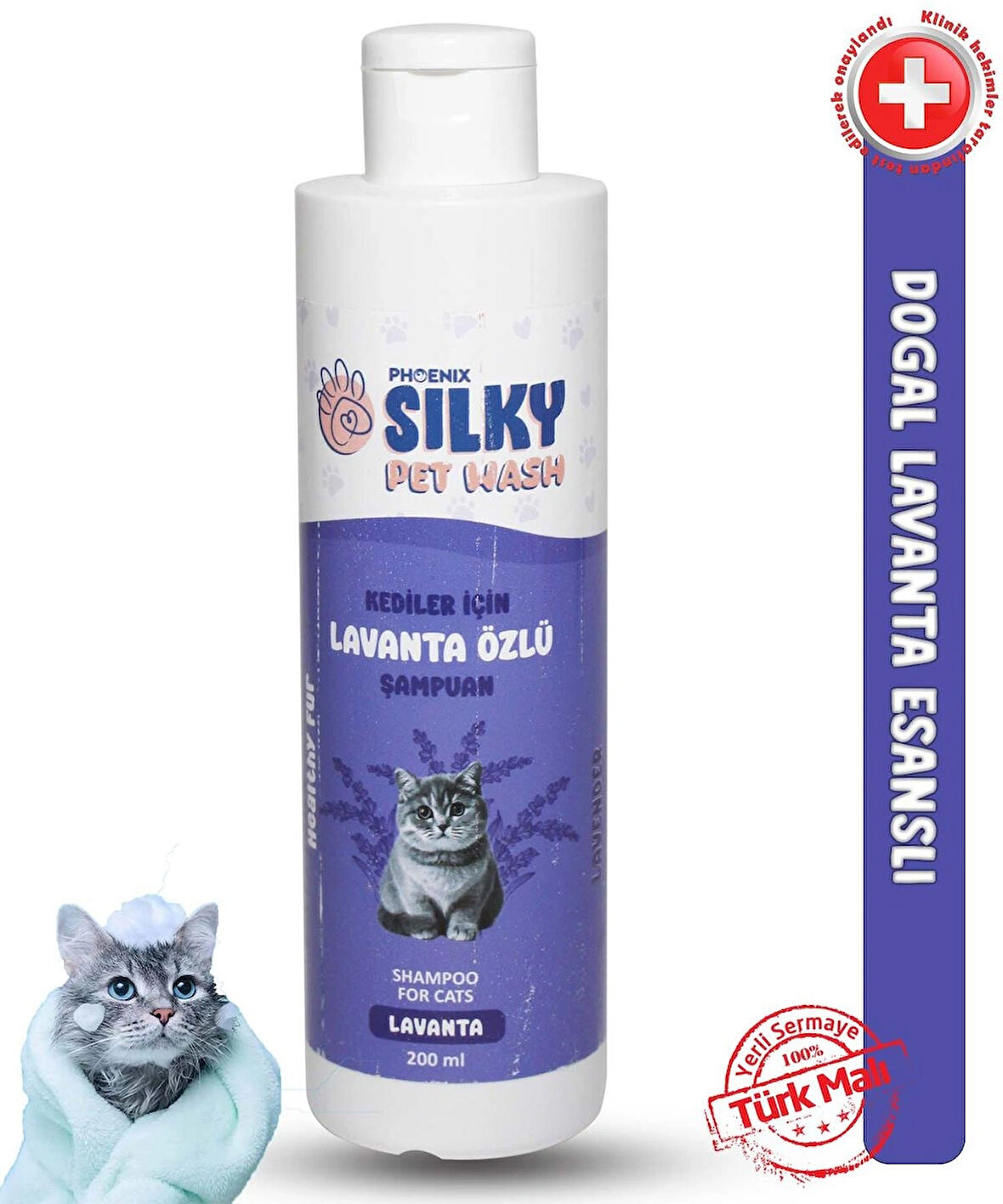 SilkyPetWash - Kedilere özel Doğal Lavanta Özlü Şampuan - 250ml