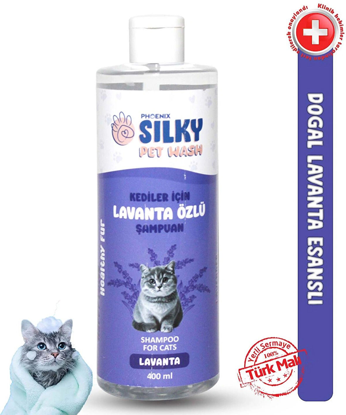 SilkyPetWash - Kedilere özel Doğal Lavanta Özlü Şampuan - 400ml