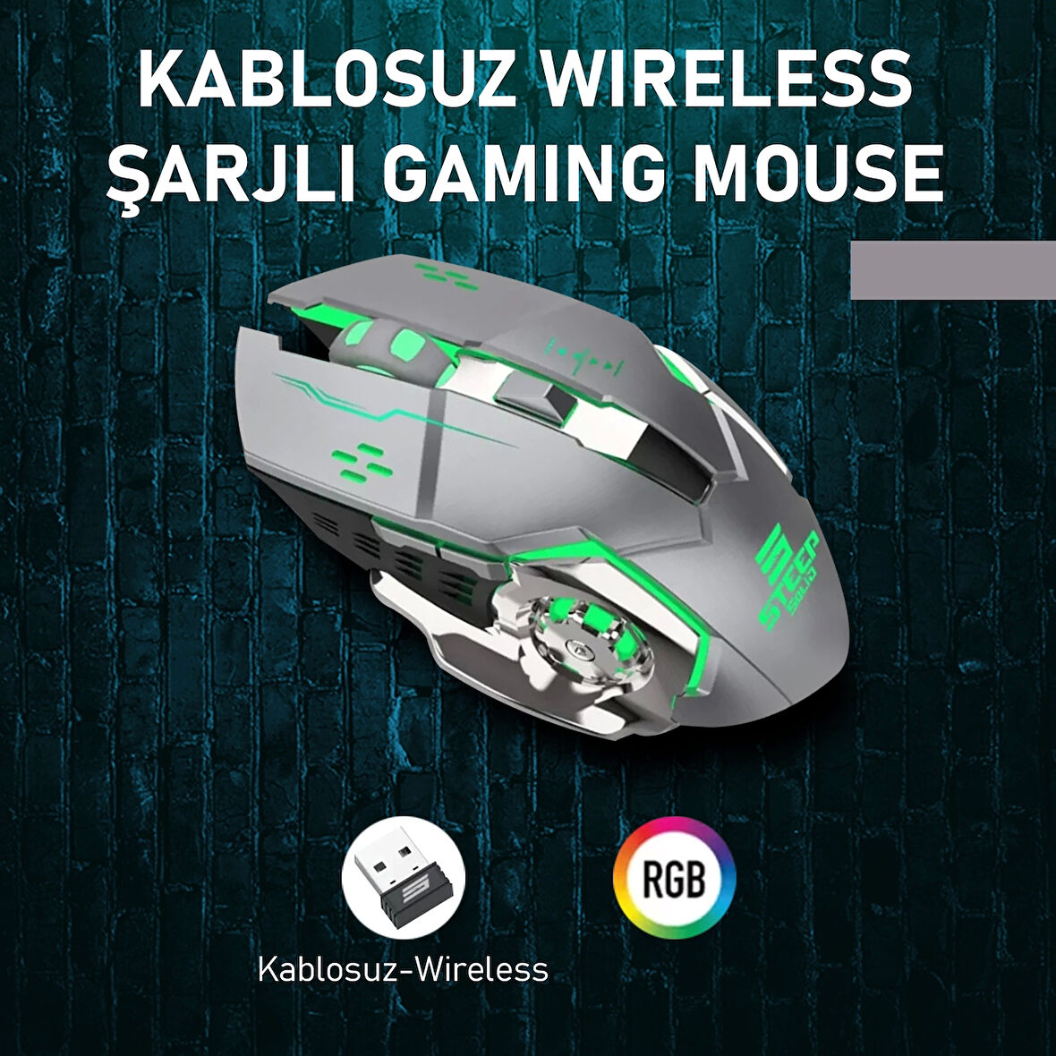 Steep Solid ST-13G Kablosuz - Wireless Şarjlı RGB Gaming Oyuncu Mouse