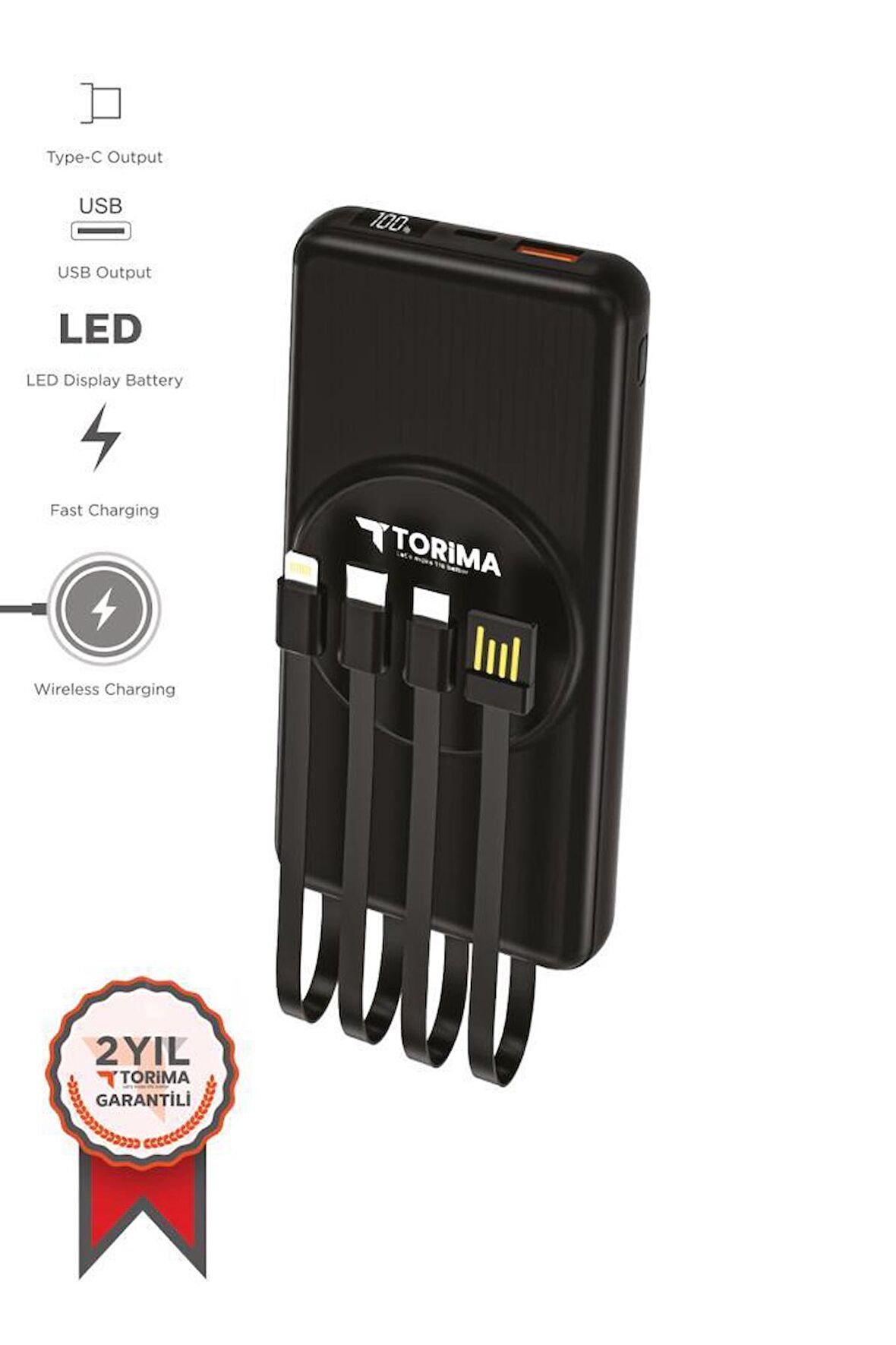 Torima TRM-1014 Siyah 10.000mAh Wirelles Dijital Göstergeli Hızlı Şarjlı Powerbank