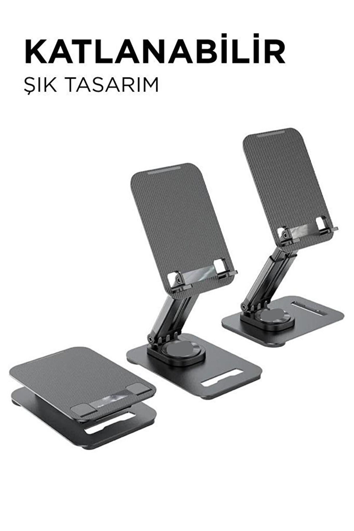 JX-035 Siyah 360 Derece Dönebilen Katlanabilir, Yükseklik Ayarlı Masaüstü Telefon Ve Tablet Standı Metal Tablet /