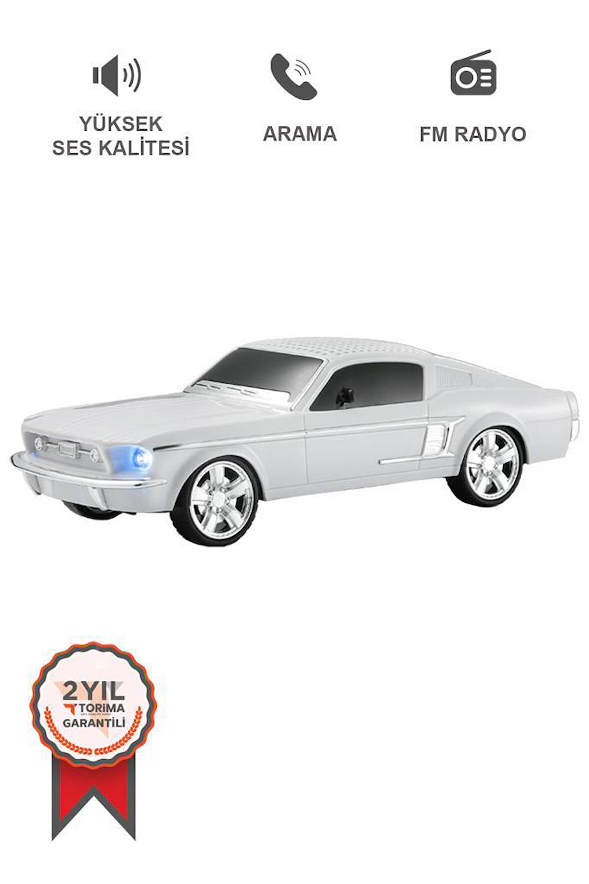 Torima WS-1967 Beyaz Araba Tasarım USB/AUX/FM Radyo ve LED Işık ile Bluetooth Hoparlör