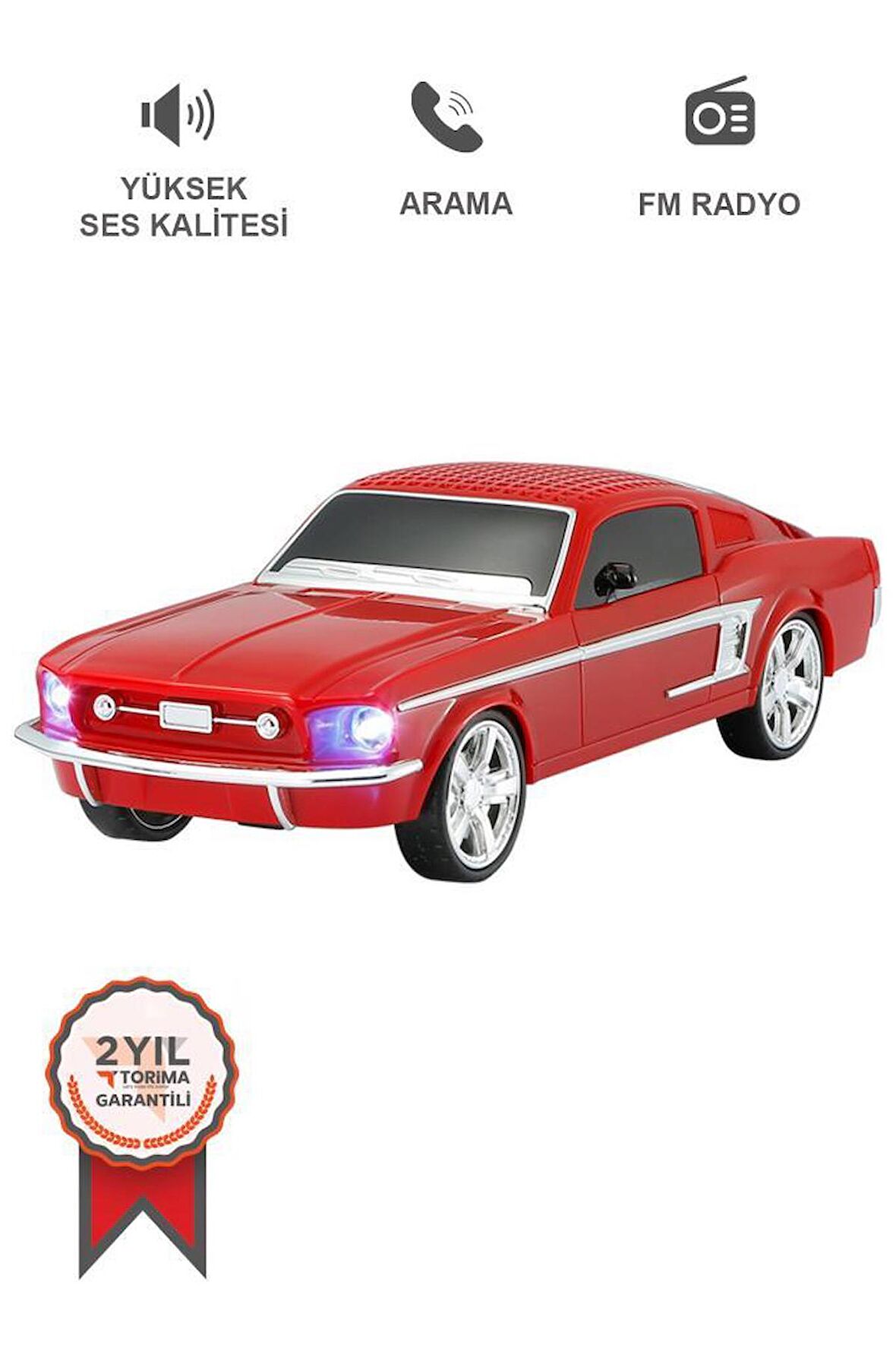 Torima WS-1967 Kırmızı Araba Tasarım USB/AUX/FM Radyo ve LED Işık ile Bluetooth Hoparlör
