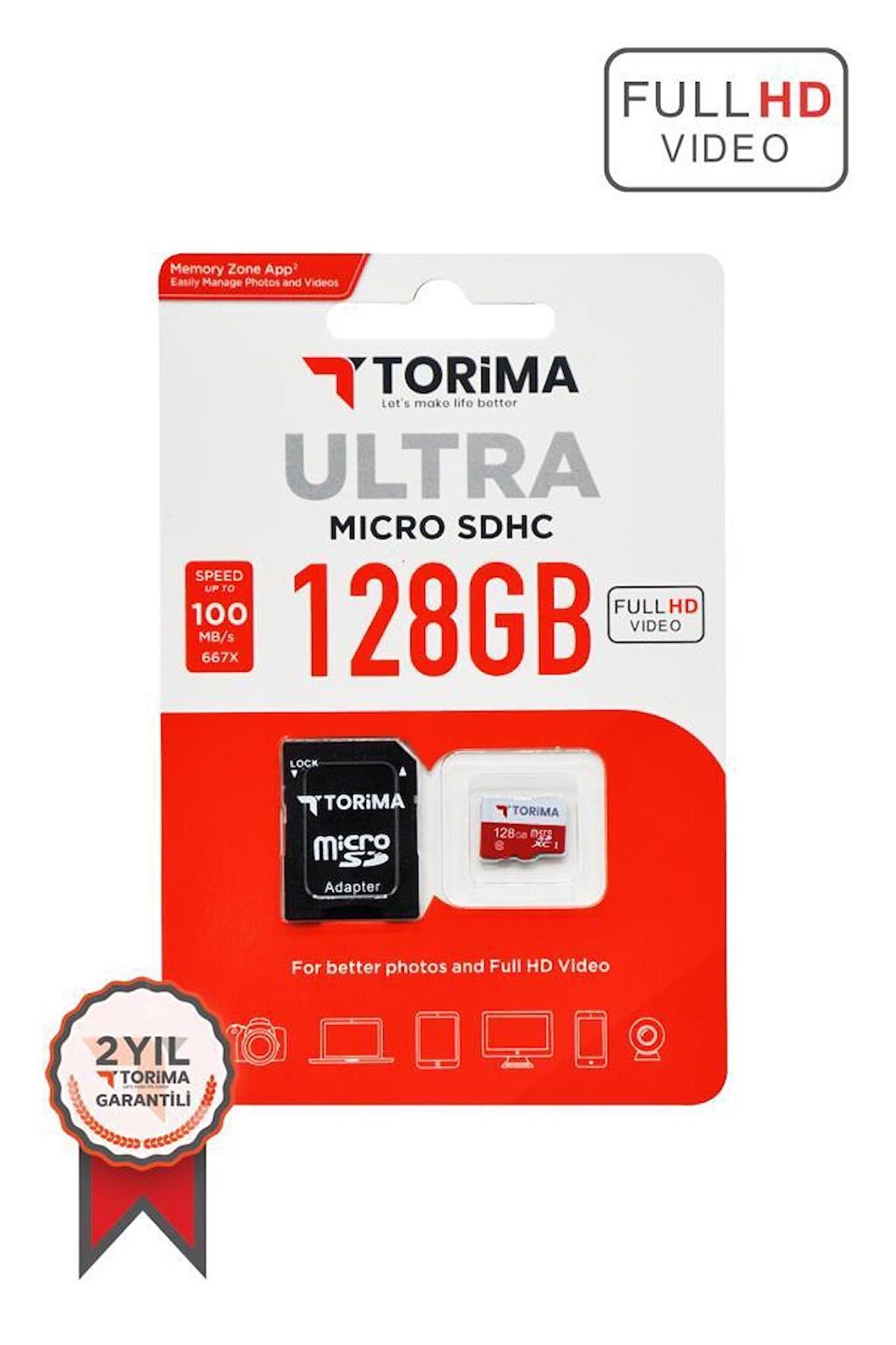 Torima Siyah Kırmızı Ultra Micro SDHC 128 GB Hafıza Kartı