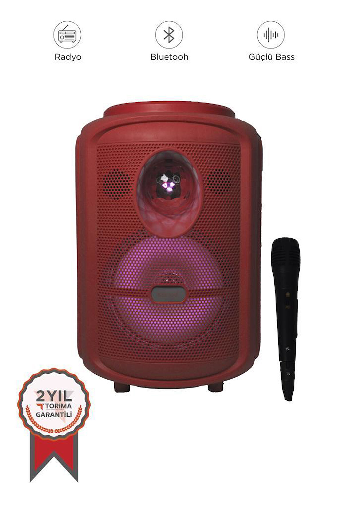 Torima KTS-2111 Kırmızı RGB Ledli Mikrofonlu Tekerlekli Bluetooth Hoparlör Speaker