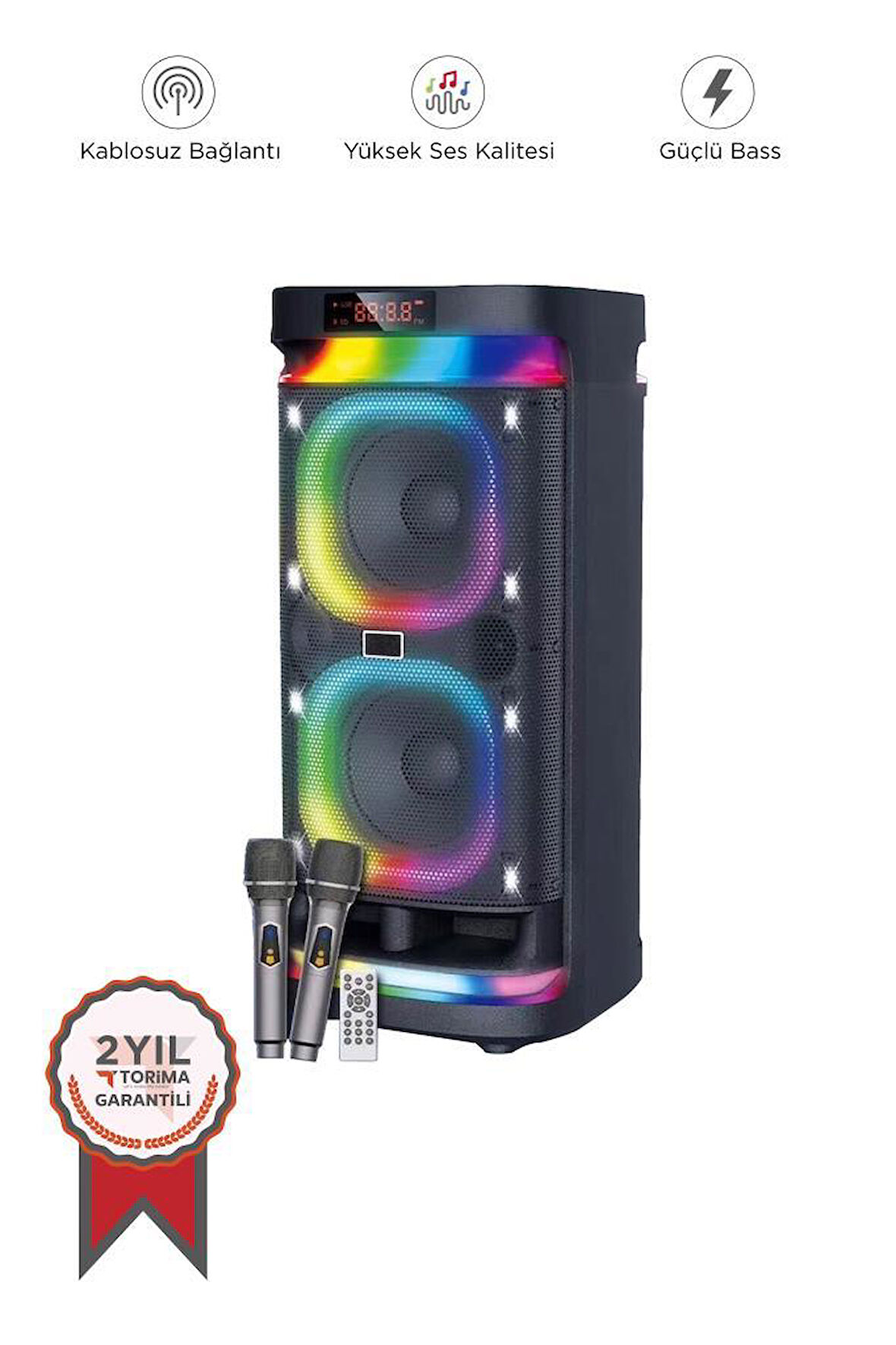 Torima BTS-1990 Siyah RGB Ledli Mikrofonlu Kumandalı Bluetooth Hoparlör Parti Speaker