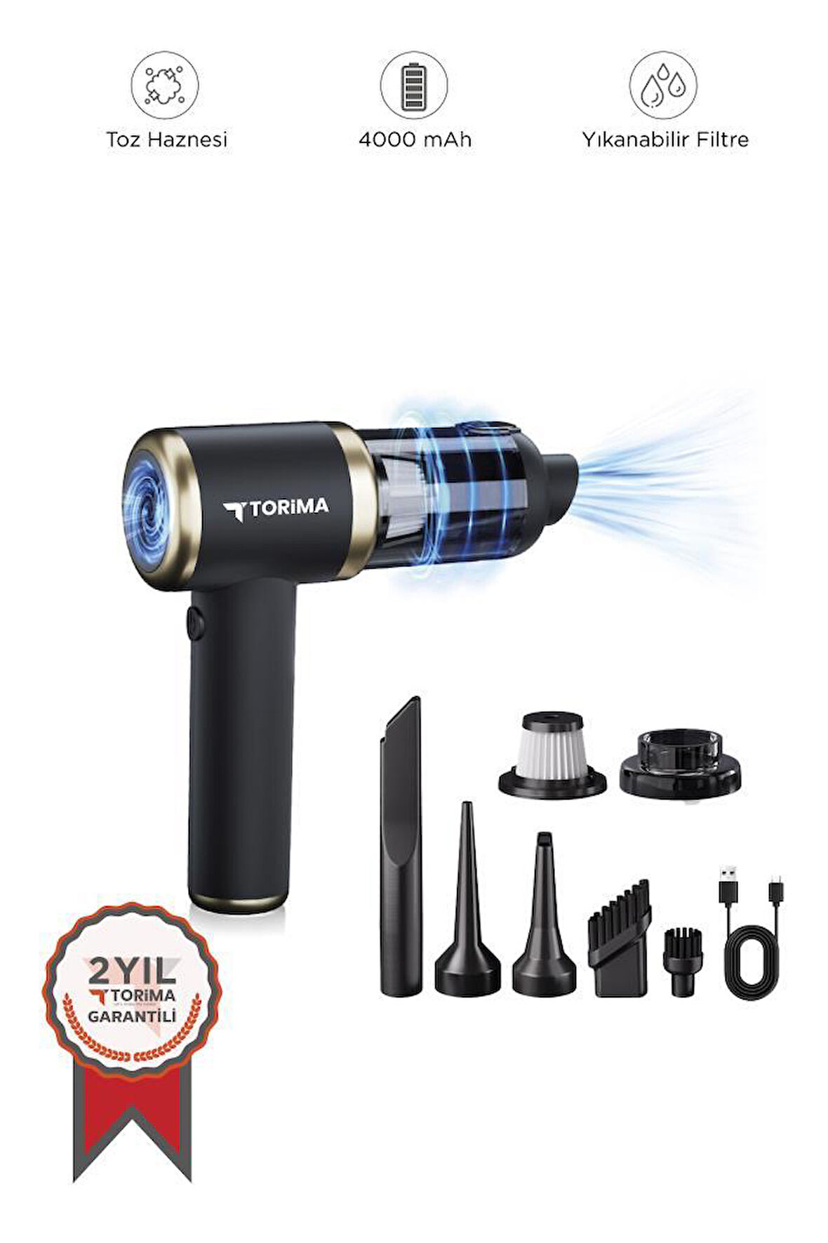 Torima LT-132 Mini Çok Fonksiyonlu Şarjlı Araç Süpürgesi El Süpürgesi