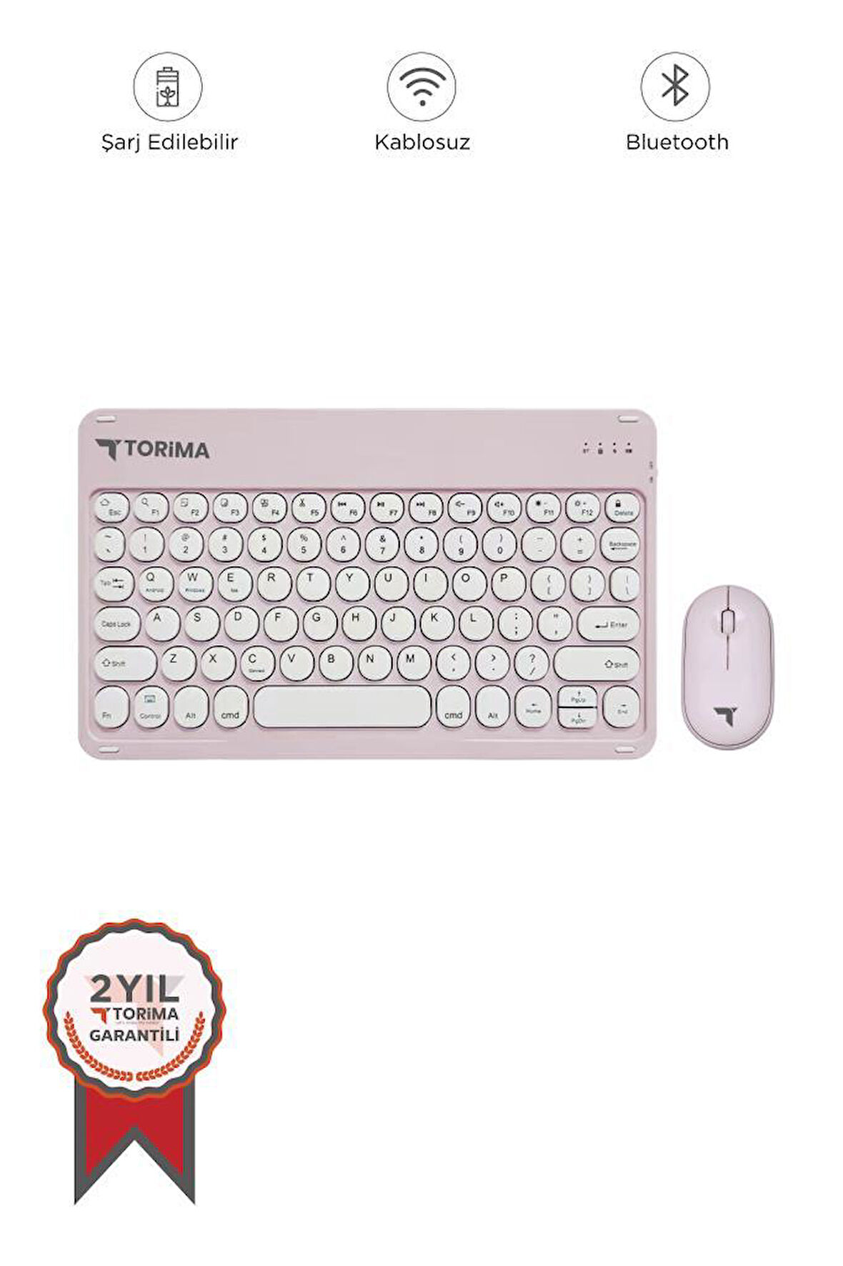 Torima TMK-08 Pembe Kablosuz Bluetooth Klavye Mouse Seti