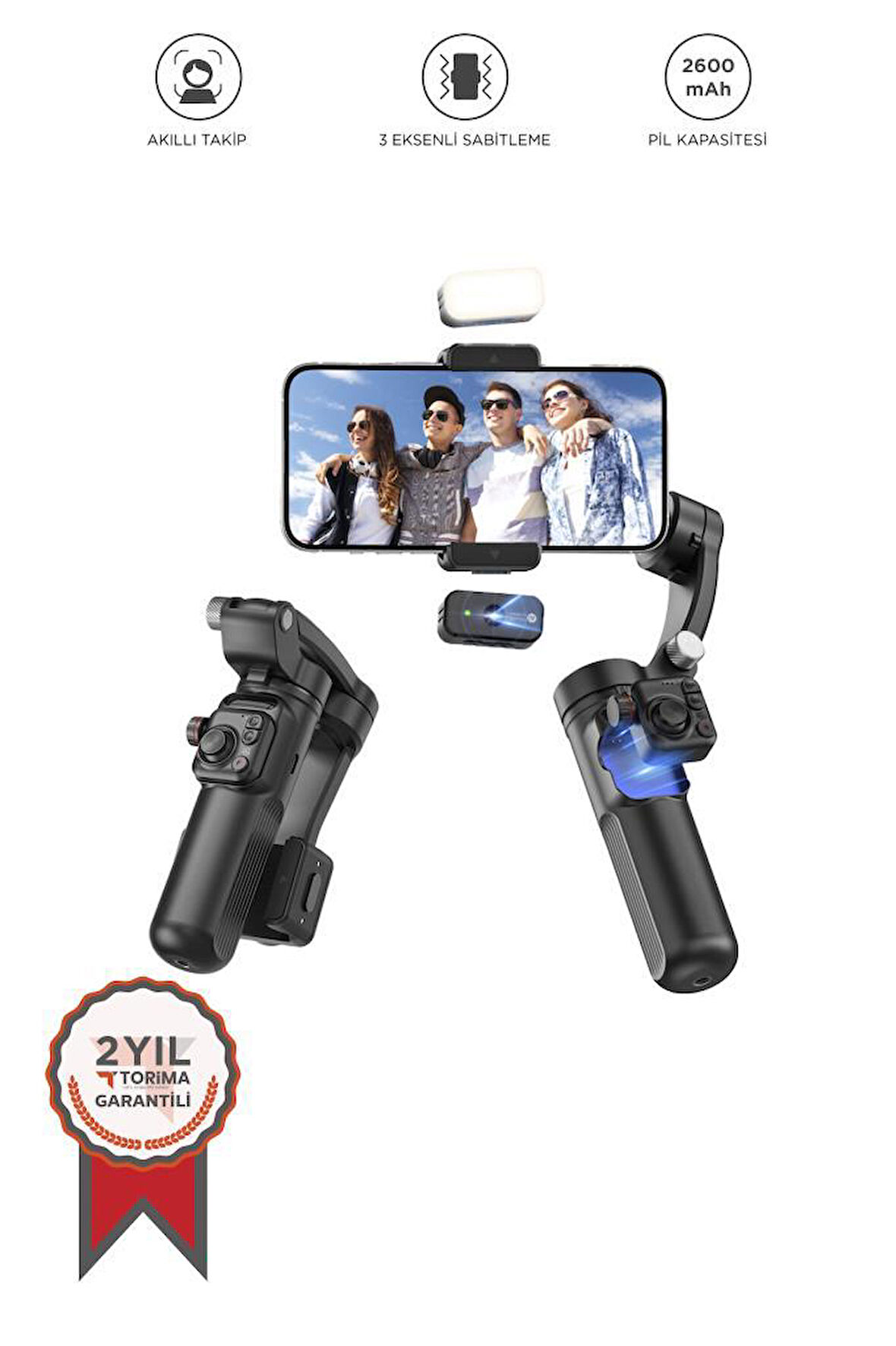 Torima M02 Yüz Takip 180° Gimbal Özellikli Telefon Tutucu Akıllı Tripod Video Selfie Çubuğu