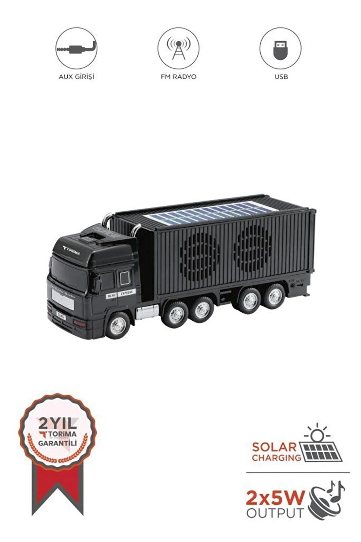 Torima D45 Siyah Tır Bluetooth Hoparlör FM-AUX-USB Destekli Güneş Enerjili Speaker