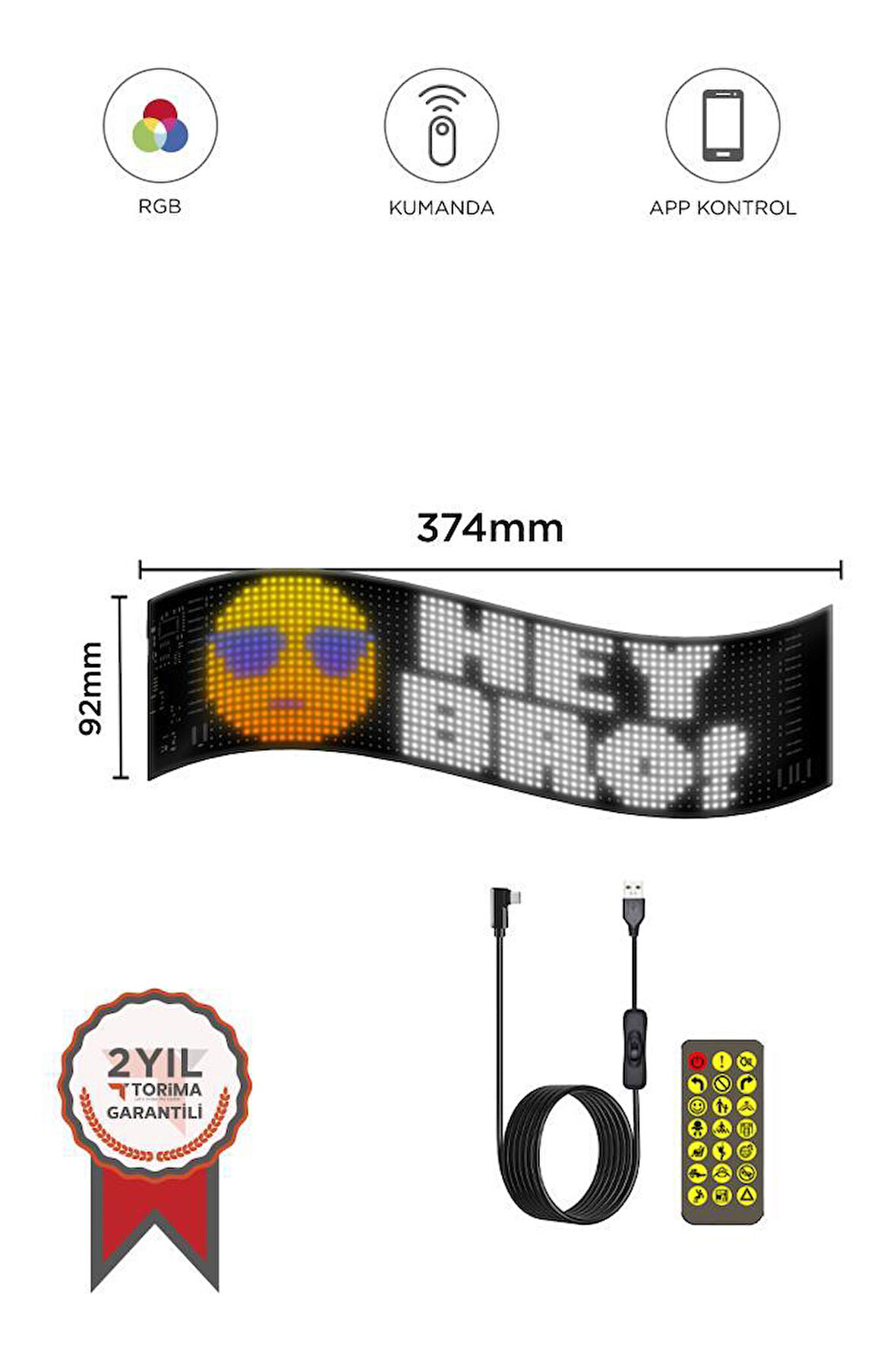 Torima RP937 LED Matrix Panel 16x64cm Telefon Kontrollü Kayar LED Animasyon Aydınlatma