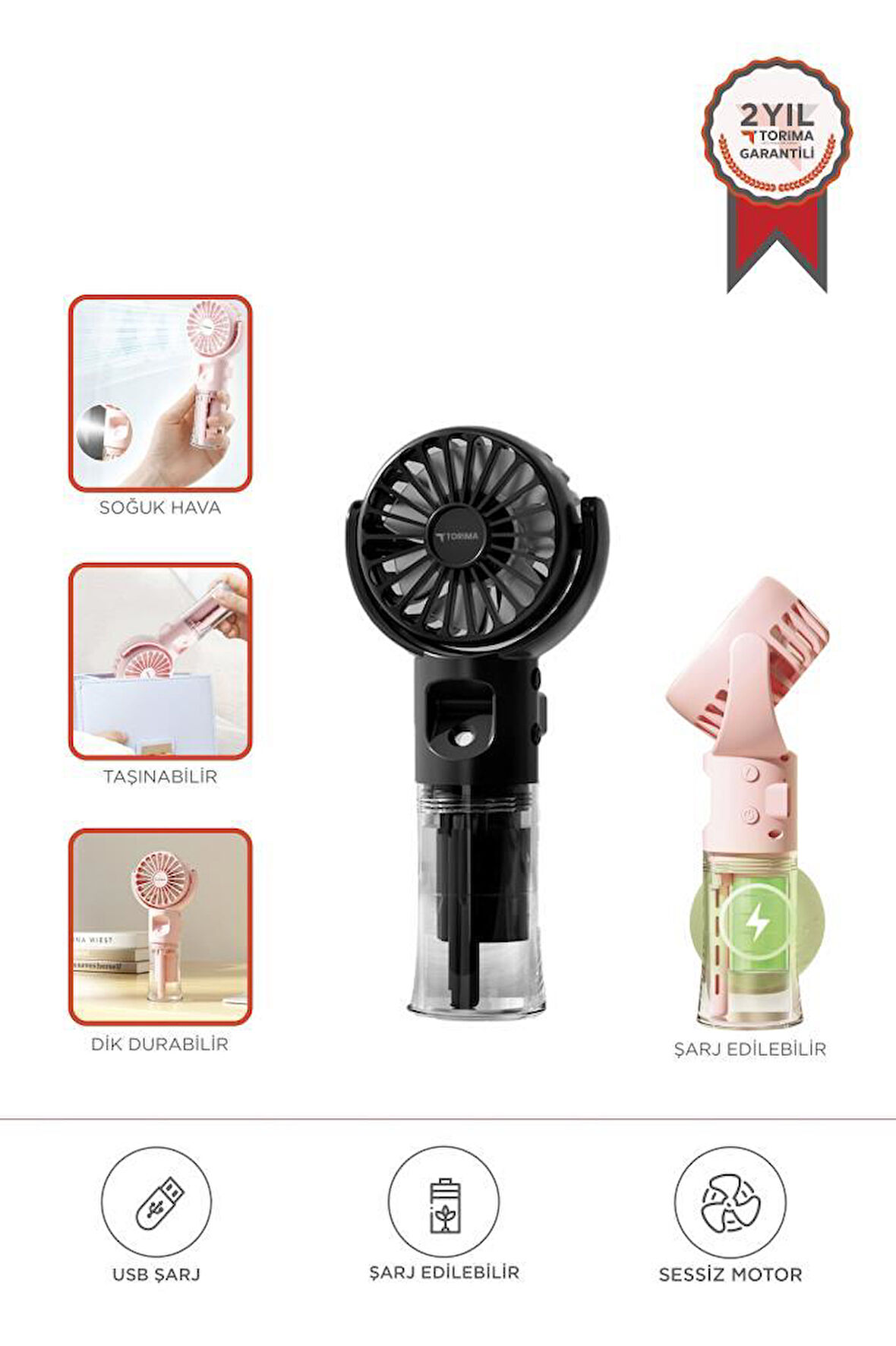 Torima F-13 Siyah Şarjlı Mini Masa Fan Vantilatör