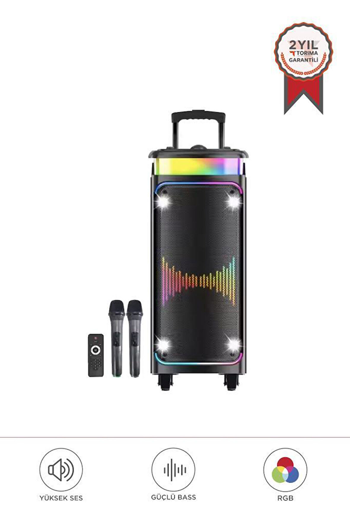 Torima DR-8816 Siyah Çift Mikrofonlu RGB Ledli Taşınabilir Bluetooth Hoparlör Parti Speaker