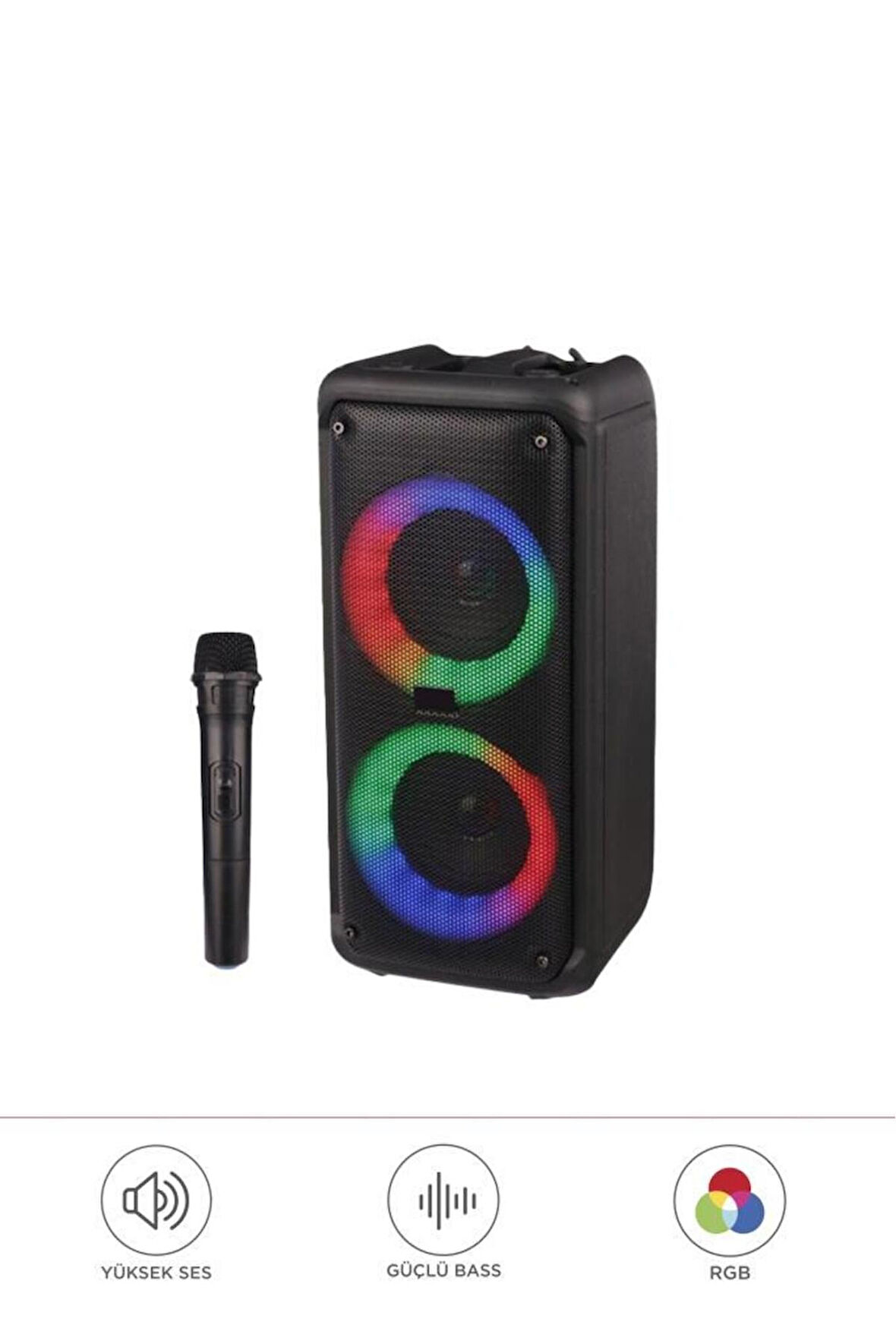 1973 Kablosuz Mikrofonlu Radyo / USB / Hafiza Kartli RGB Ledli Taşınabilir Bluetooth Hoparlör Parti Speaker