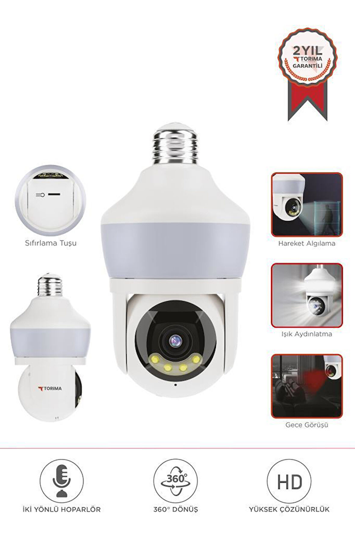 TORİMA CMR-26 Beyaz 360° Full Hd 1080p Ampül Wifi Smart Ip Güvenlik Kamerası