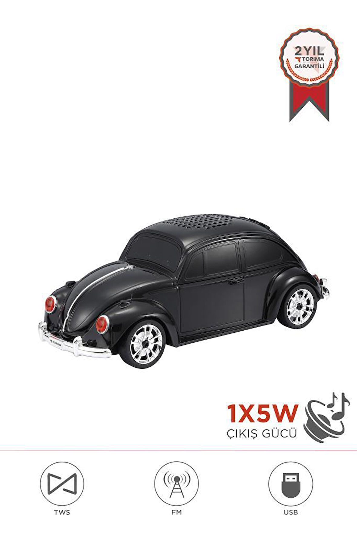 Torima D-49 Siyah Araba Voswos Retro Tasarım USB/TF/FM Bluetooth Hoparlör Speaker