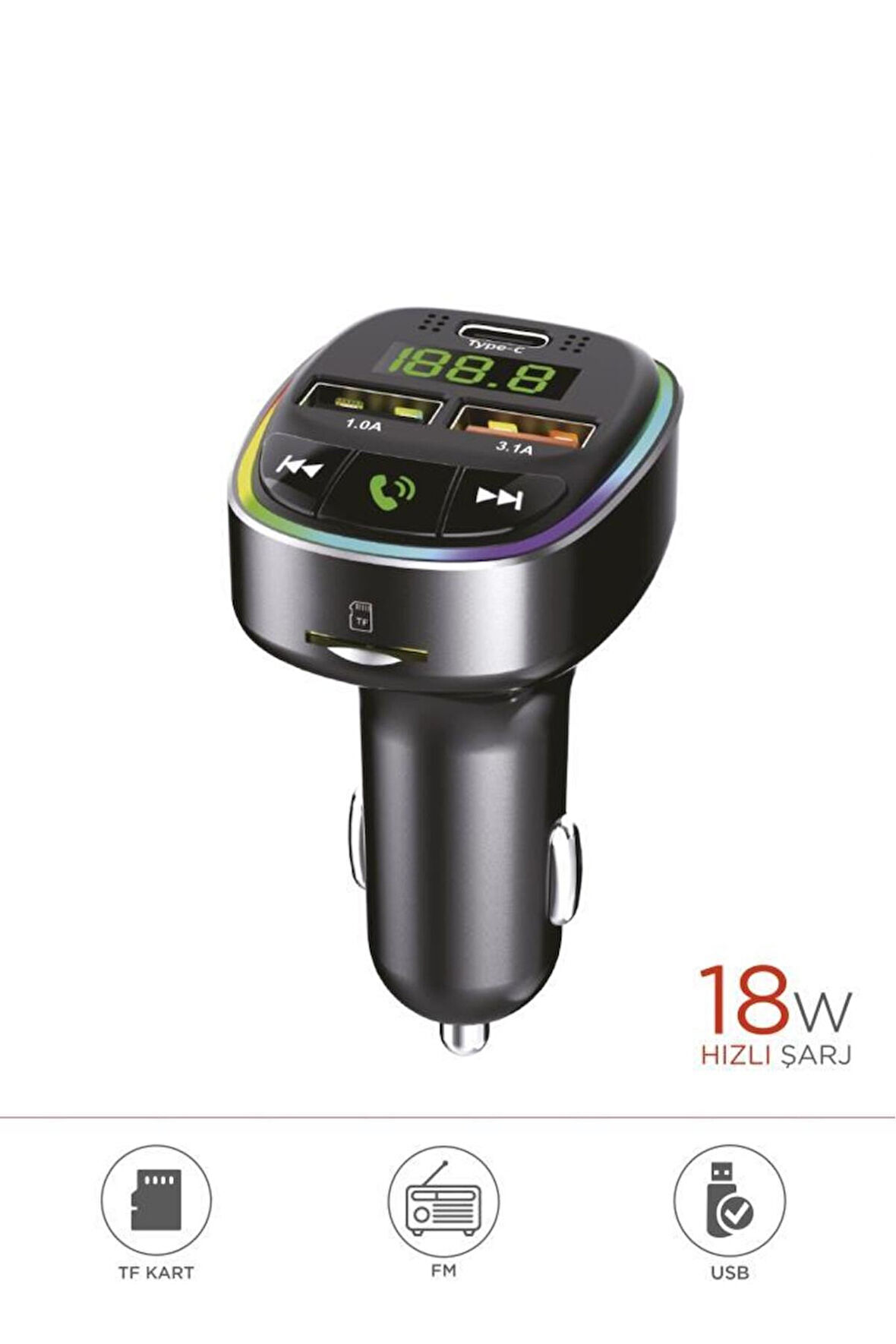 G17 18W Hızlı Şarjlı Bluetooth Transmitter Araç Şarj Cihazı – USB, TF Kart, FM, Mikrofon