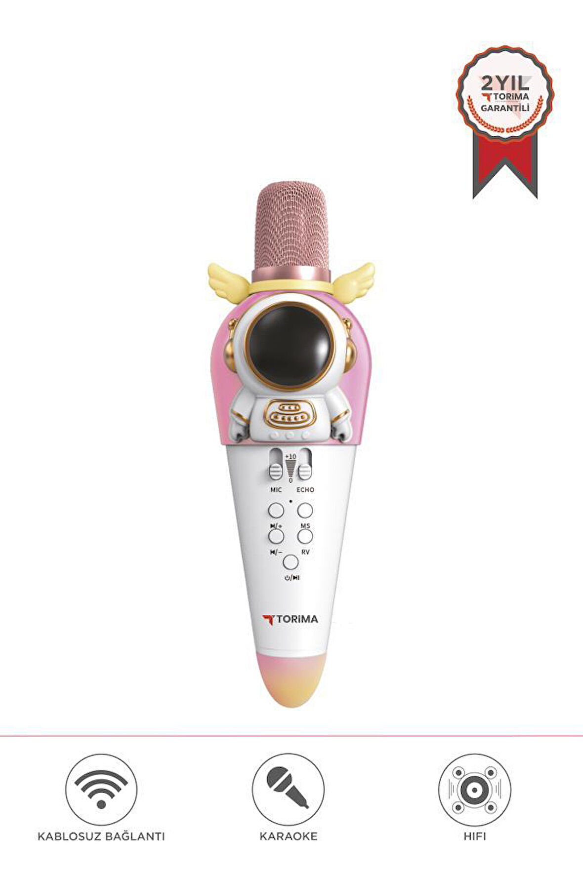 Torima KIDMIC01 Beyaz Astronot Figürlü Şarjlı BT Karaoke Mikrofon ve Hoparlör 5W Kablosuz Mikrofon
