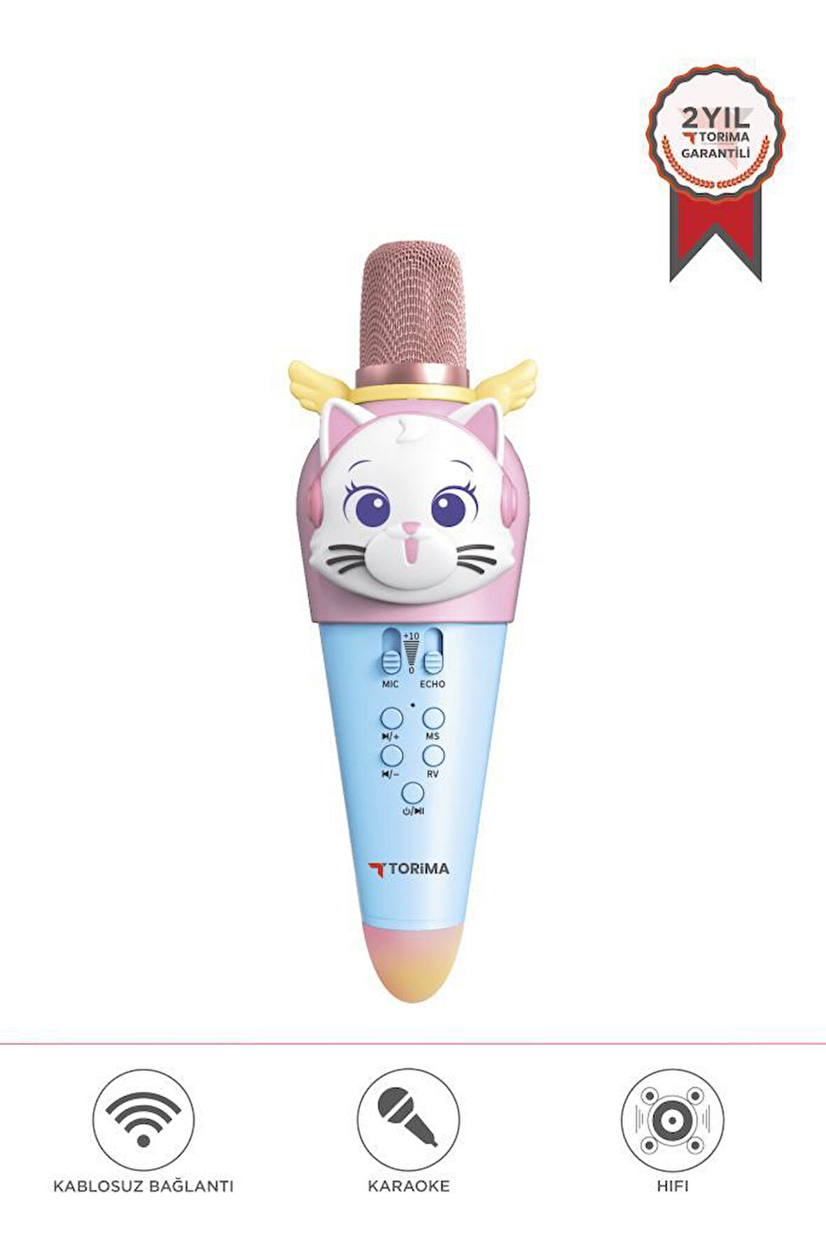Torima KIDMIC02 Mavi Kedi Figürlü Şarjlı BT Karaoke Mikrofon ve Hoparlör 5W Kablosuz Mikrofon