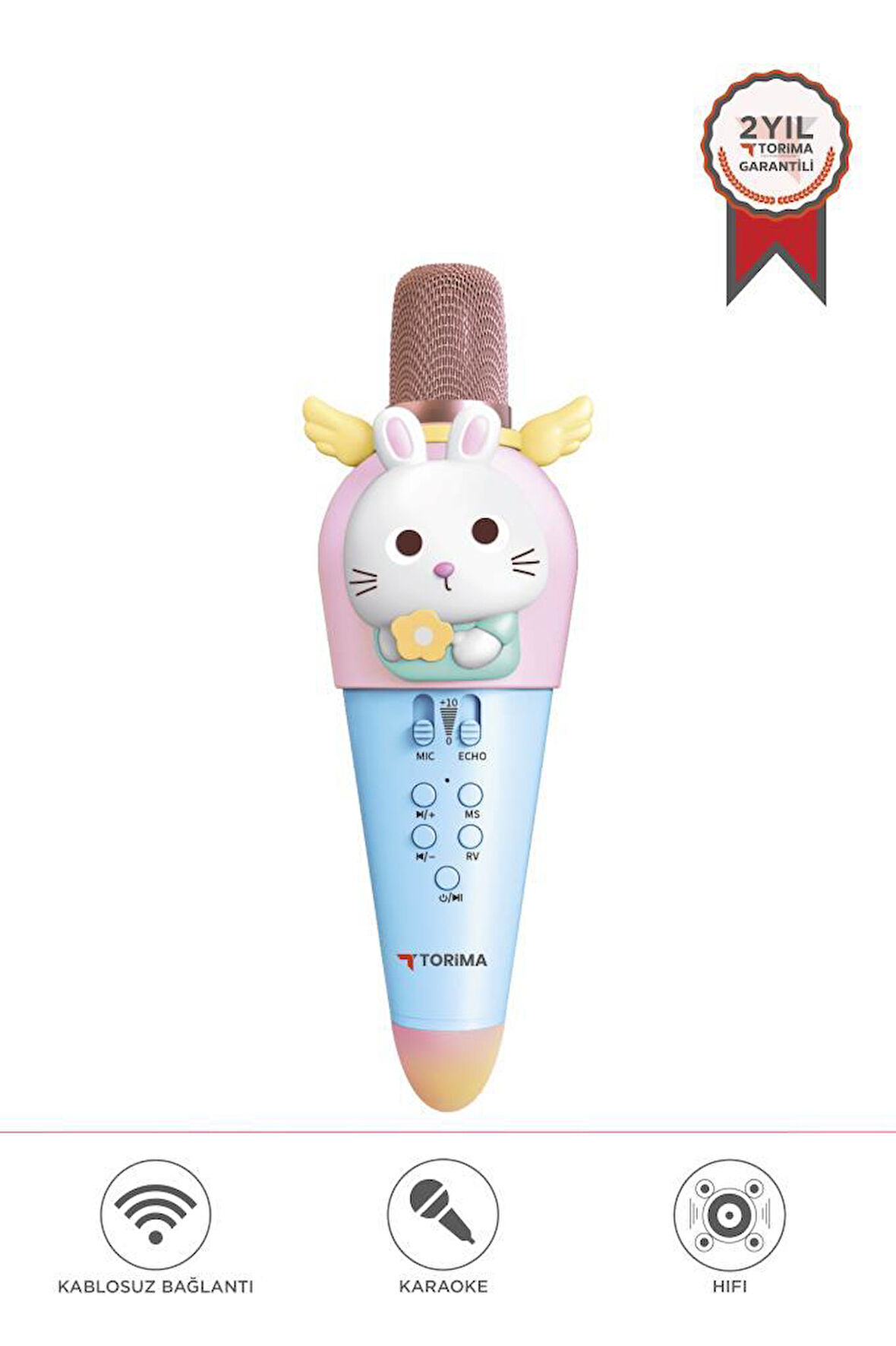 Torima KIDMIC03 Mavi Tavşan Figürlü Şarjlı BT Karaoke Mikrofon ve Hoparlör 5W Kablosuz Mikrofon