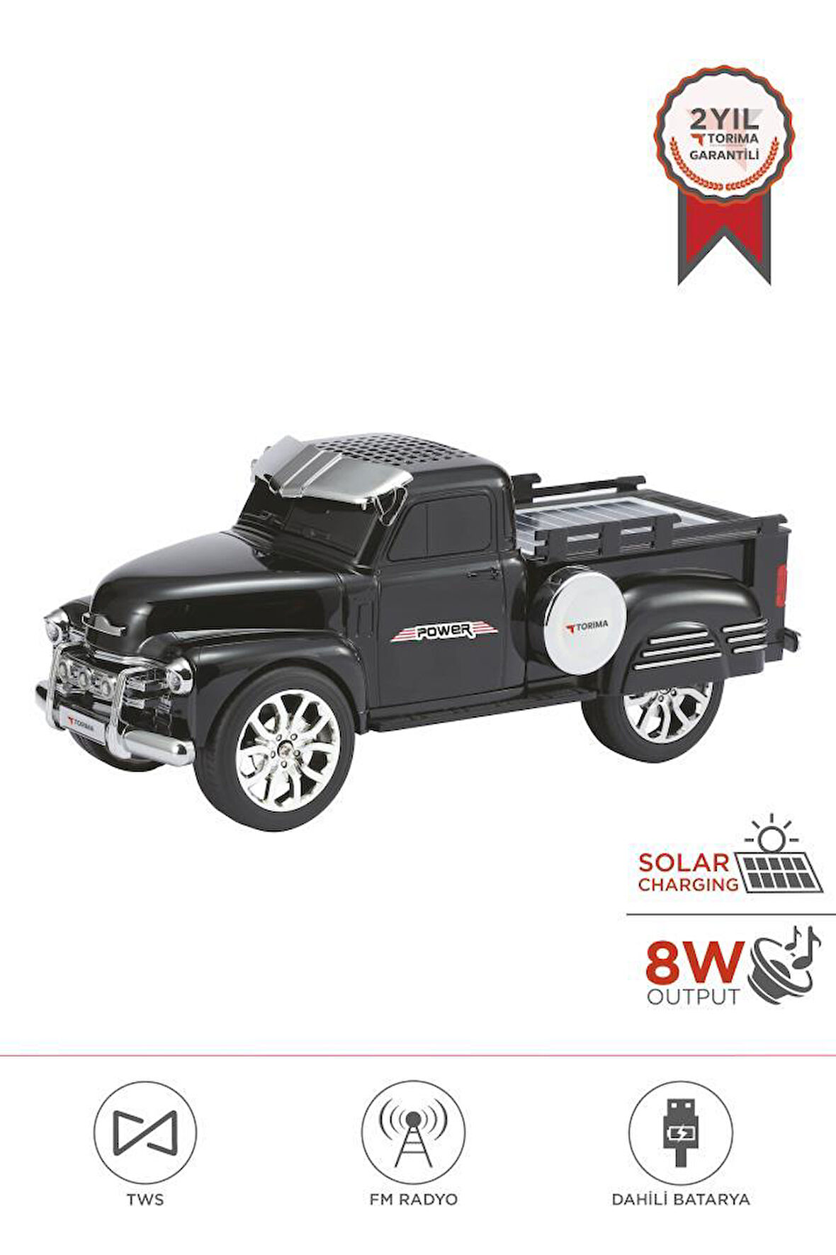 Torima D54 Siyah Pickup Araba Bluetooth Hoparlör Güneş Enerjili Speaker