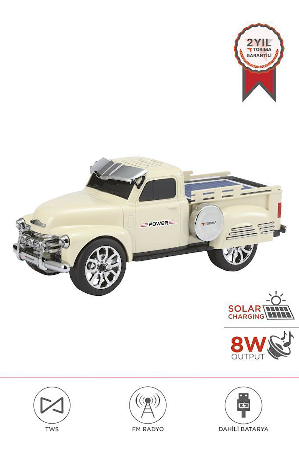 Torima D54 Bej Pickup Araba Bluetooth Hoparlör Güneş Enerjili Speaker
