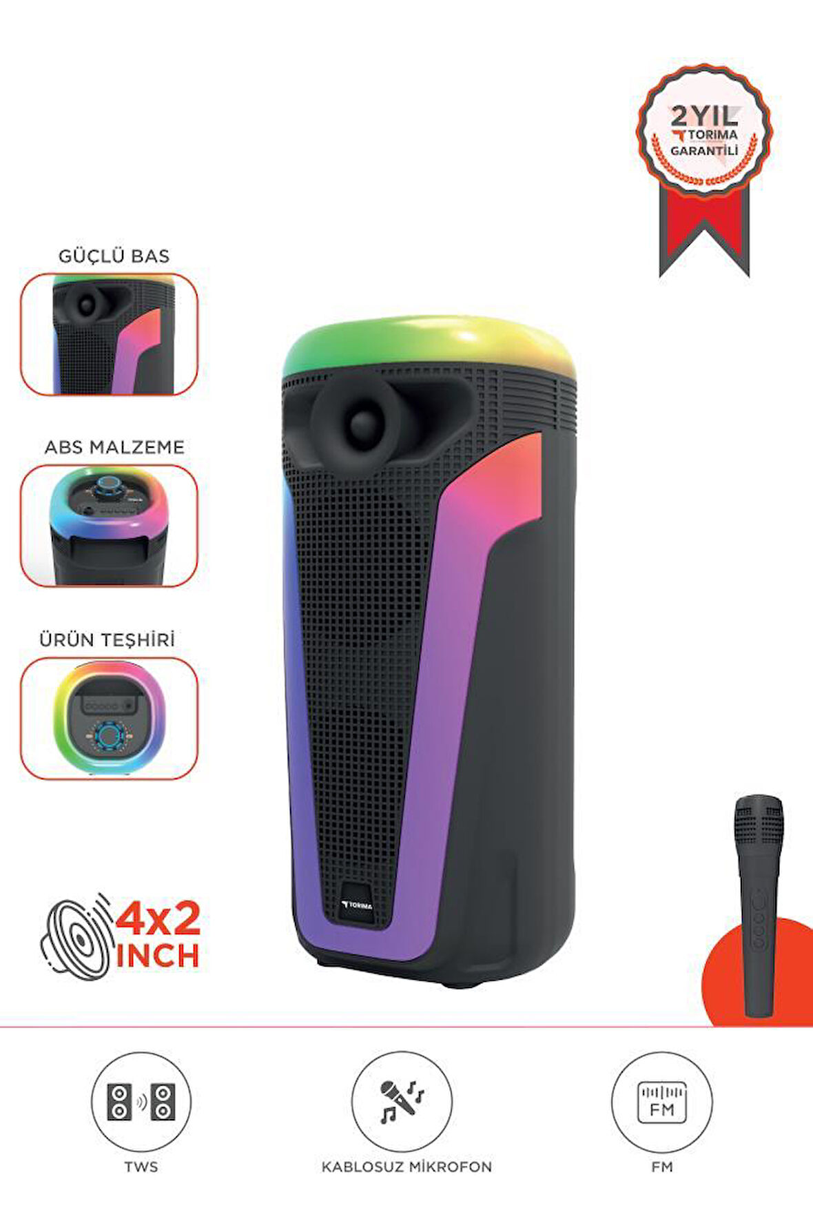 Torima D69 Siyah RGB Ledli Taşınabilir Bluetooth Hoparlör Parti Speaker