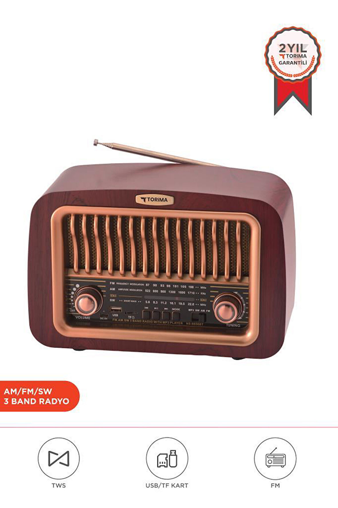 Torima D-59 Kahverengi Nostalji Radyo Kablosuz Bluetooth Hoparlör