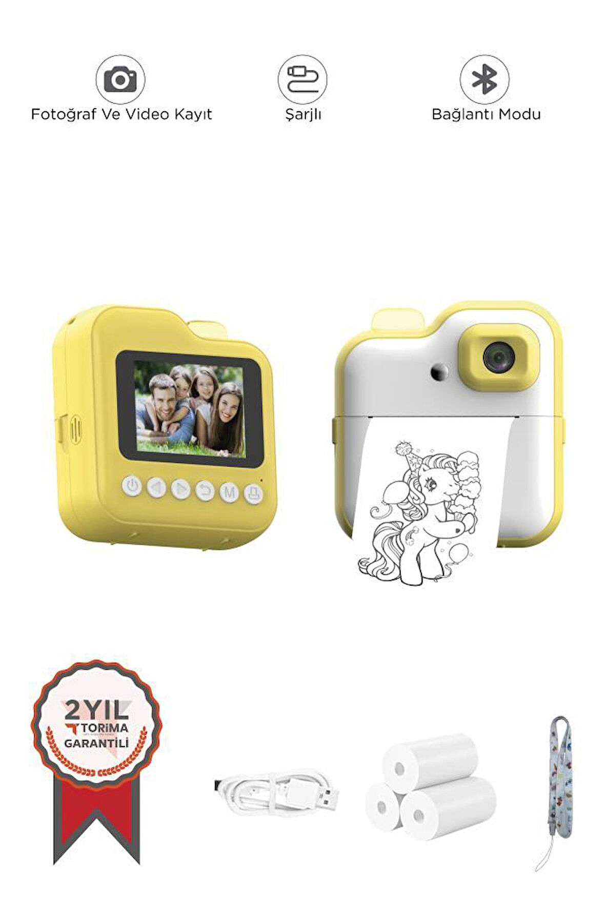 Torima TRM-CMR15 Sarı Dijital Video Kayıt Fotoğraf Çocuk Kamerası Anlık Termal Resim Kağıt Baskılı Yazıcı