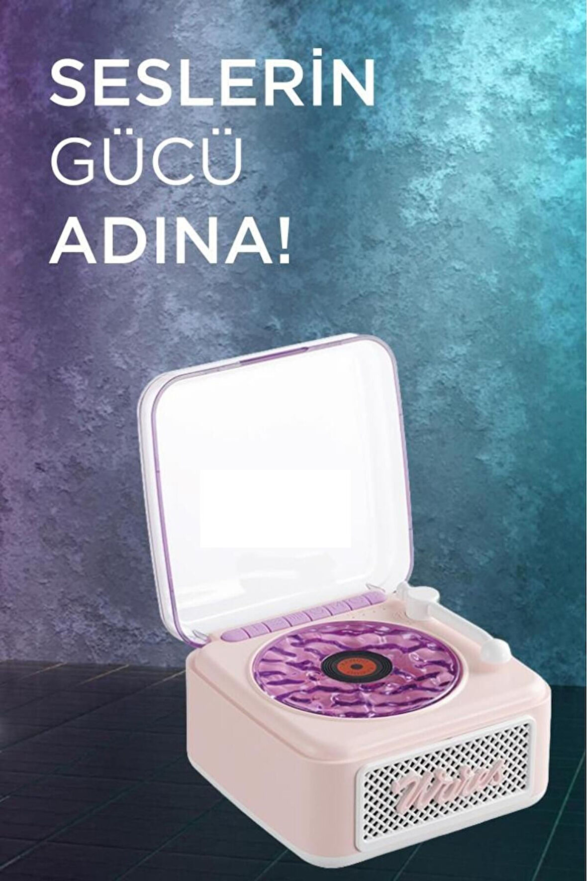 Nostalji Plak Görünüm Mini Dekor Waves BT Işıklı Müzik Çalar Saat Tf Kart Aux Özellikli