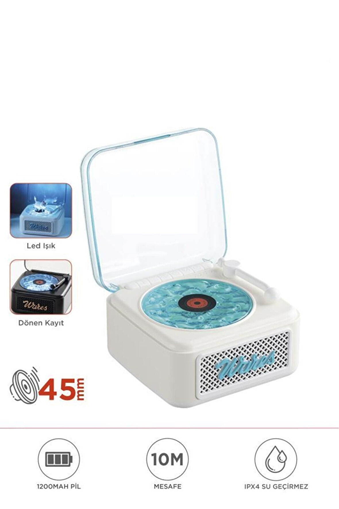 Nostalji Plak Görünüm Mini Dekor Waves BT Işıklı Müzik Çalar Saat Tf Kart Aux Özellikli