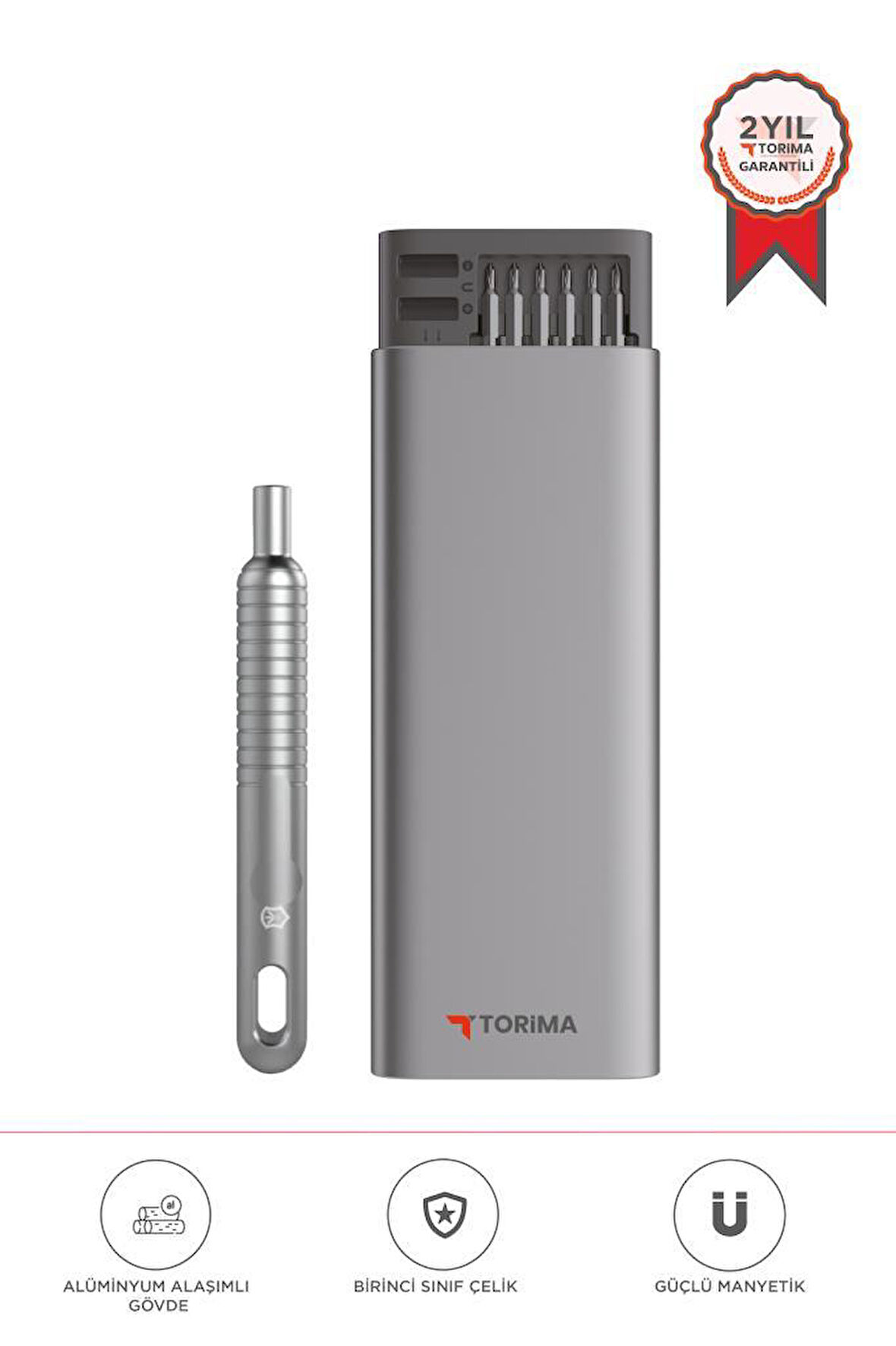 Torima TTS-02 Gri 48 Parça Manyetik Tornavida Seti Hassas Onarım ve Tamir İçin,Alüminyum Kasa