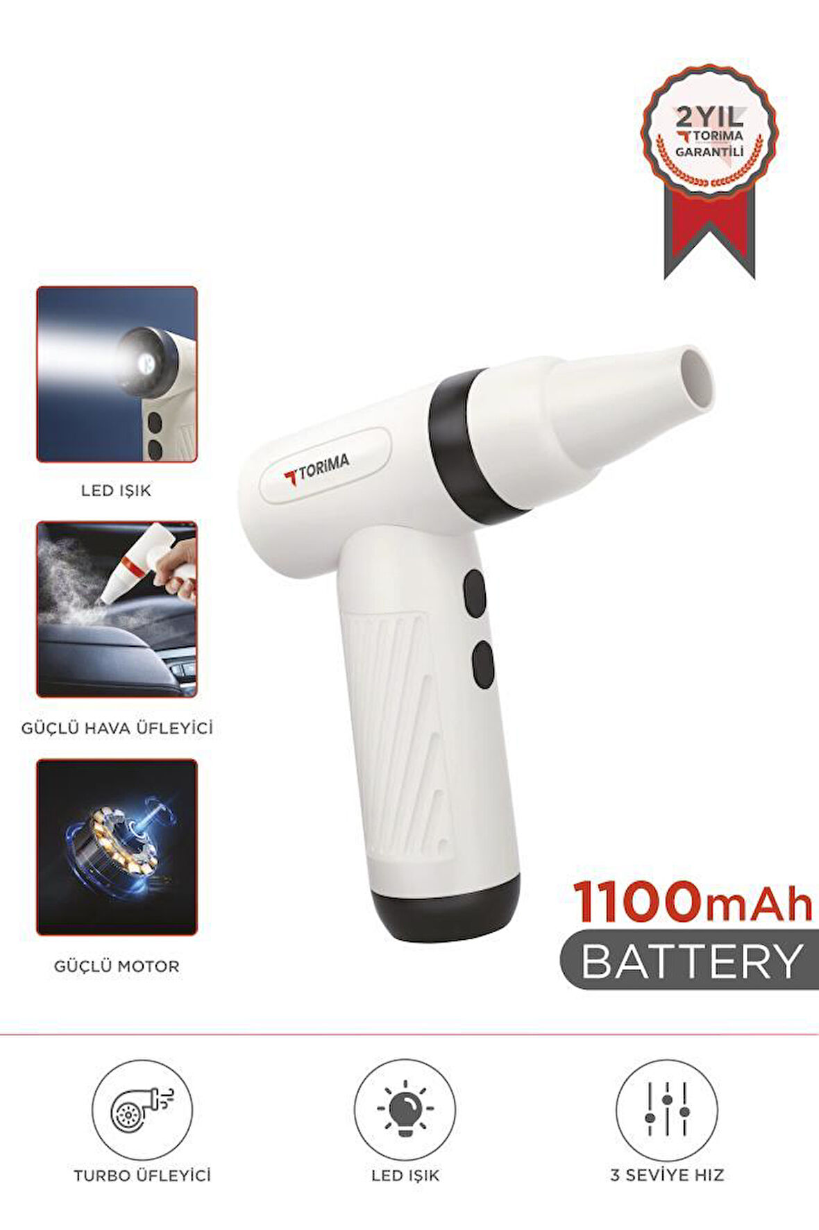 Torima TTB-01 Siyah Yüksek Hızlı Turbo 85 000 pm -1100 mAh - 40 W Hava Üfleme Makinası.