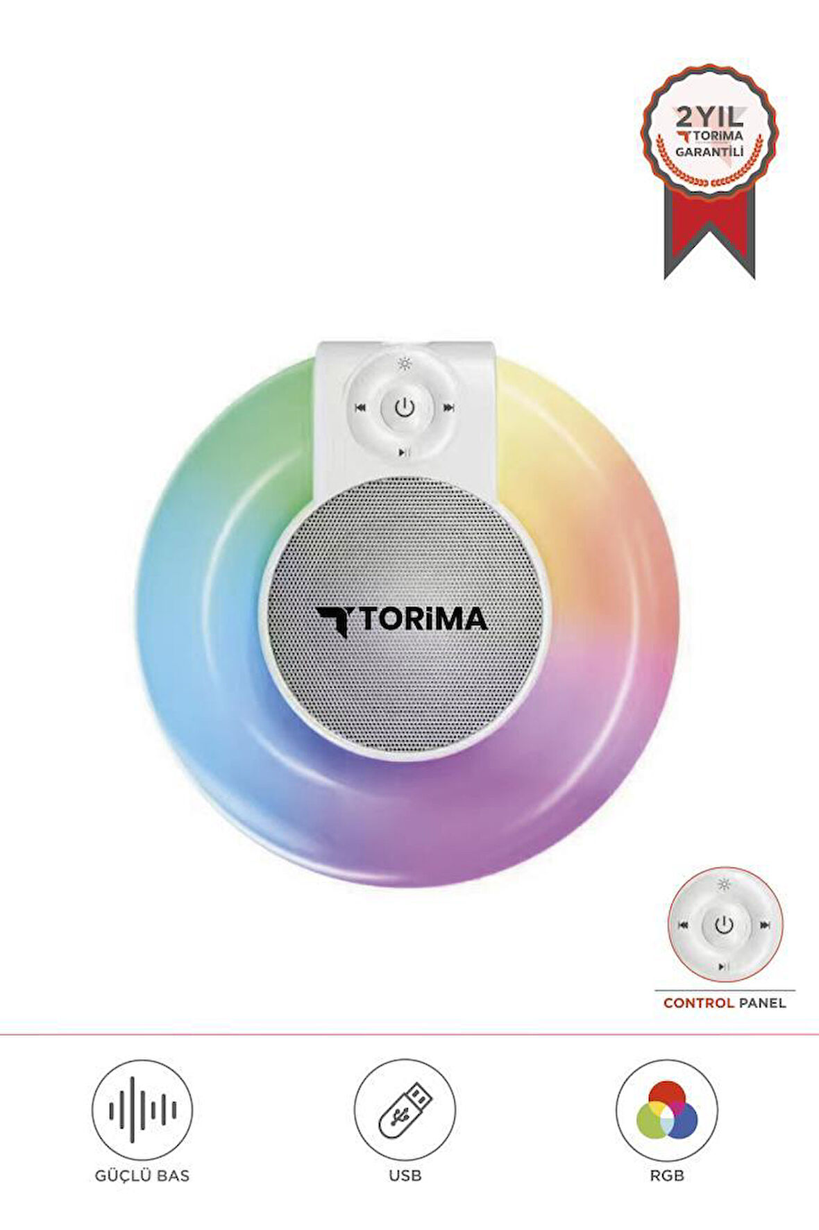 Torima D65 Beyaz RGB Işıklı Kablosuz Bluetooth Hoparlör