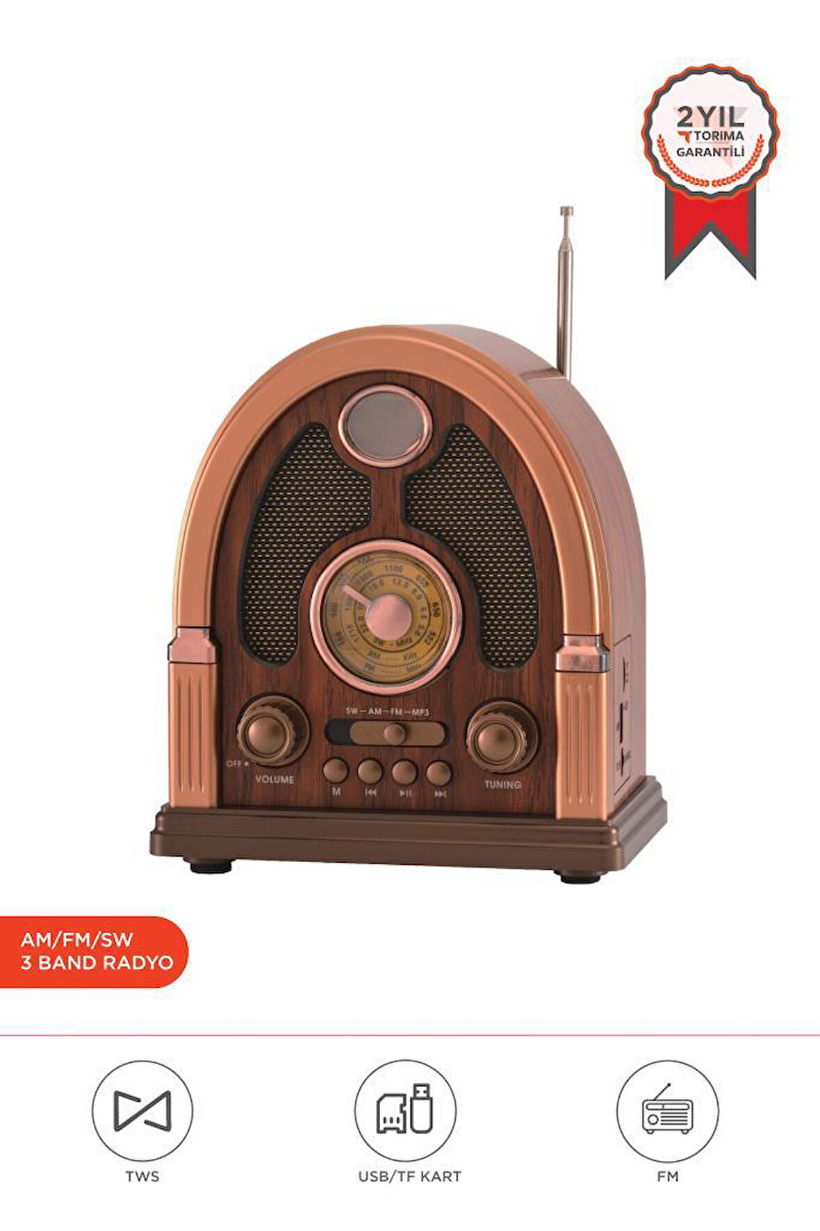 Torima D-58 Kahverengi Nostalji Radyo Kablosuz Bluetooth Hoparlör