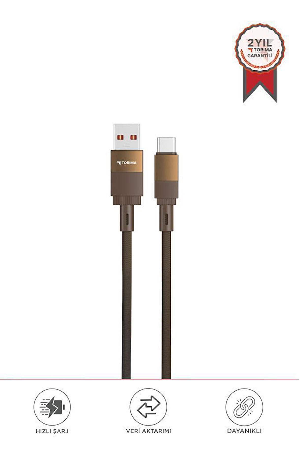Torima U18 Kahverengi USB İle Type-c Şarj ve Data Kablosu