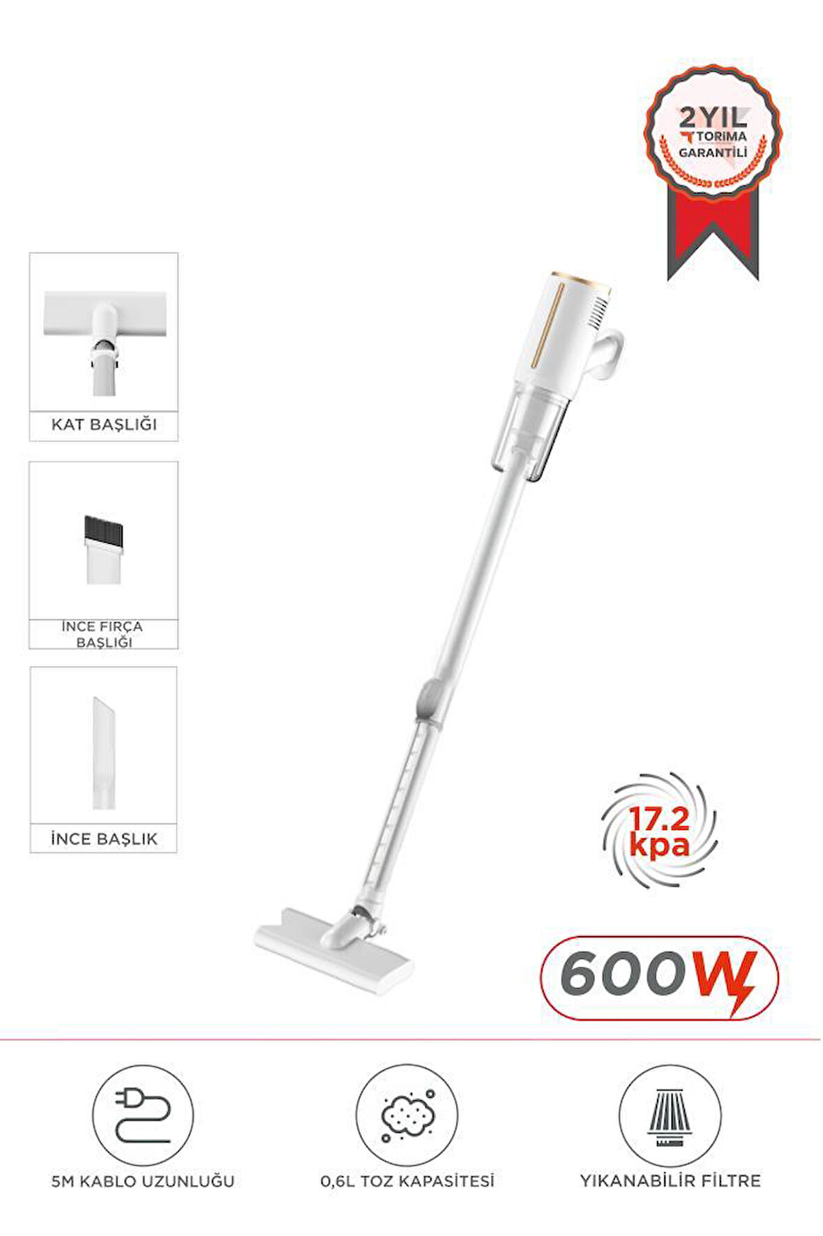 Torima TVC-01 Beyaz Elektirikli Dikey Süpürge 600W Vakum Süpürge