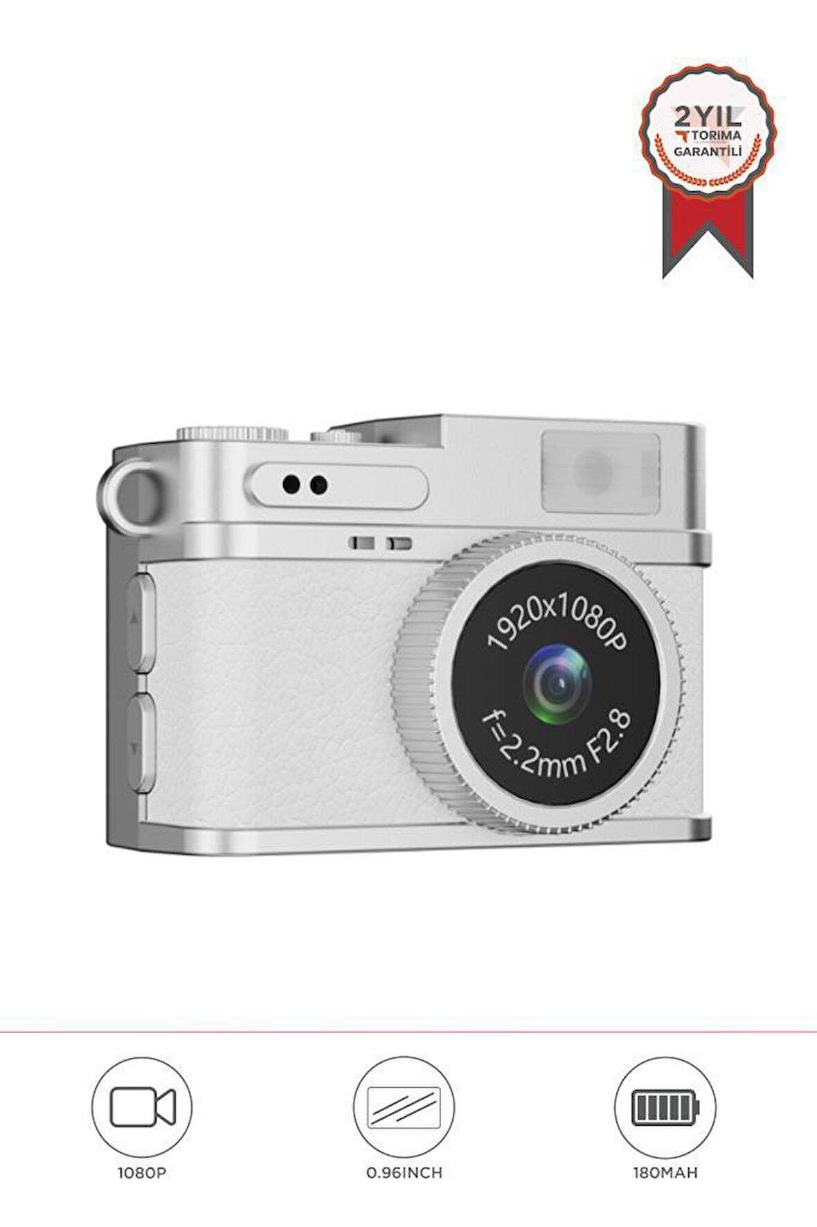 Torima CMR-35 Beyaz Dijital Mini Cep Boy Anahtarlık 1080P Video Fotoğraf Makinesi Kamera