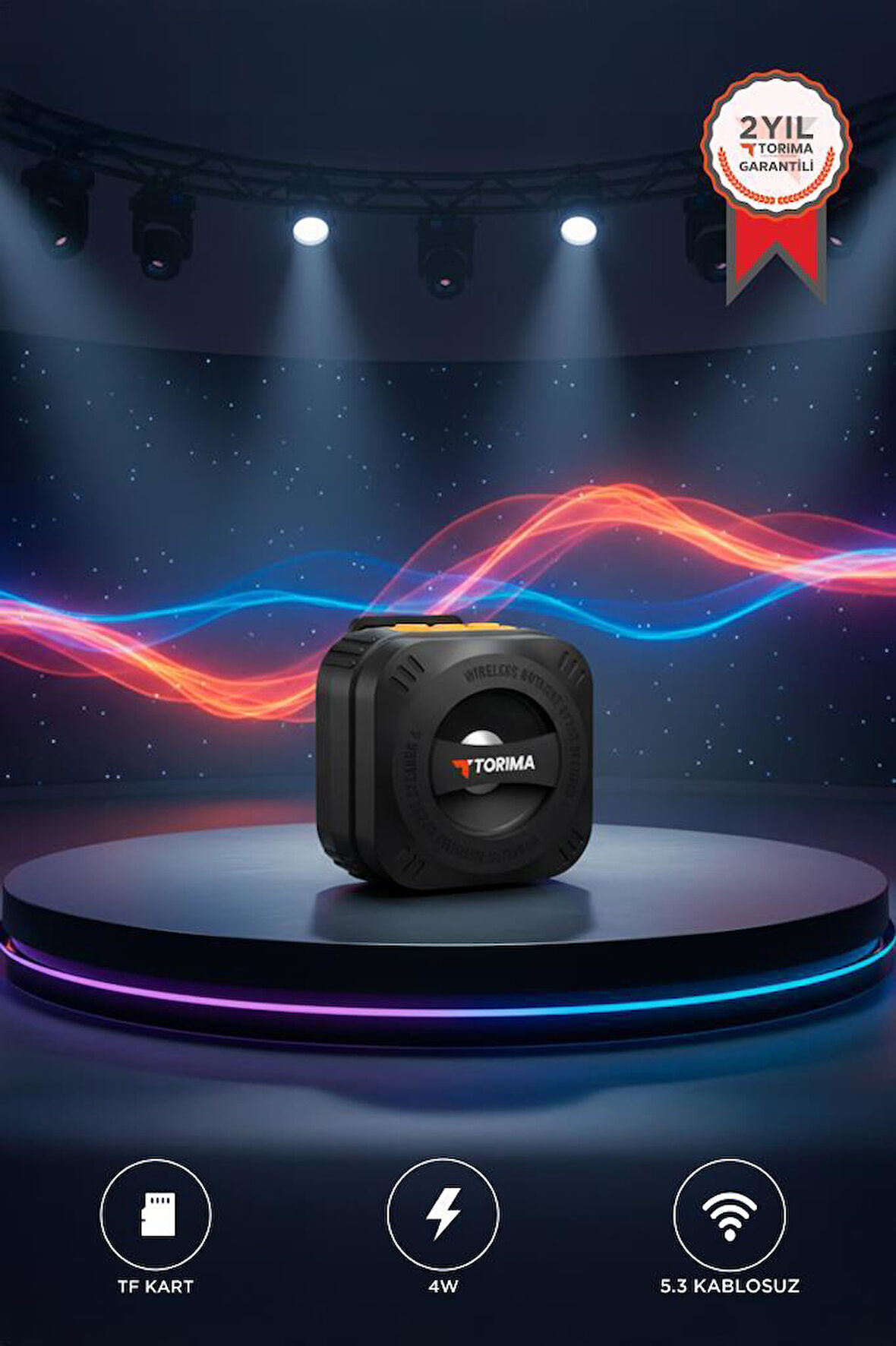 TORIMA D79 Siyah Outdoor Kablosuz Wireless 4W LED Işıklı Taşınabilir Hoparlör